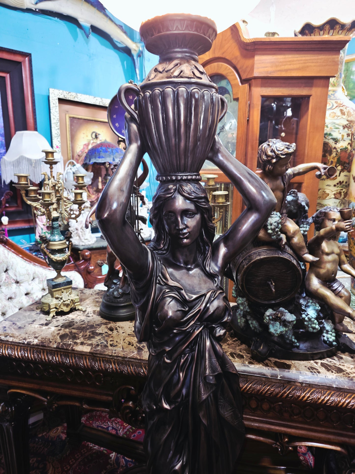 Art Nouveau Sculptural Lamp with Torch – Torchère Art Nouveau🌿🕯️🌿