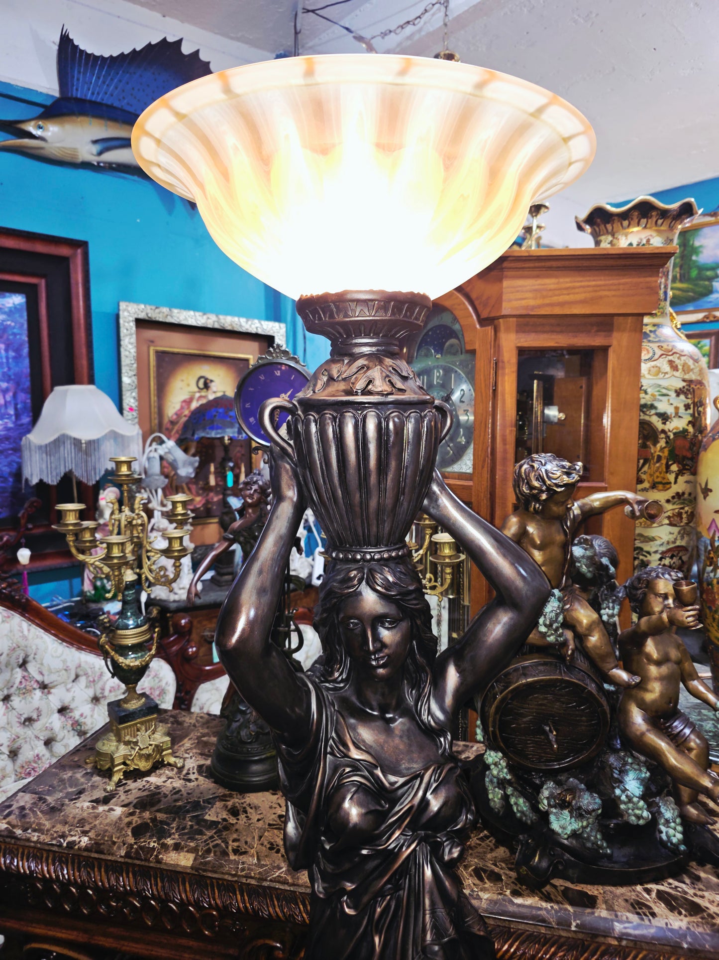 Art Nouveau Sculptural Lamp with Torch – Torchère Art Nouveau🌿🕯️🌿
