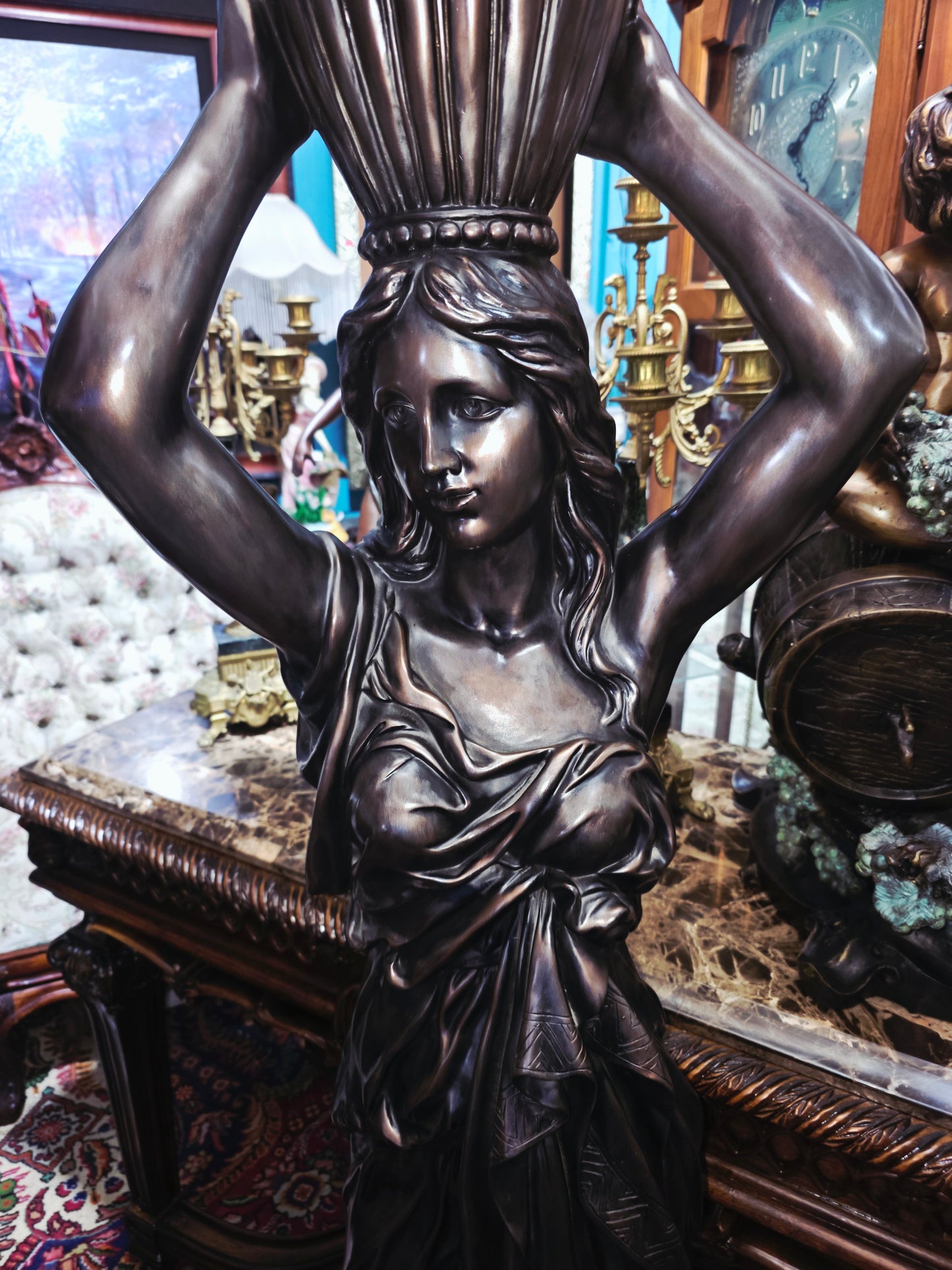Art Nouveau Sculptural Lamp with Torch – Torchère Art Nouveau🌿🕯️🌿