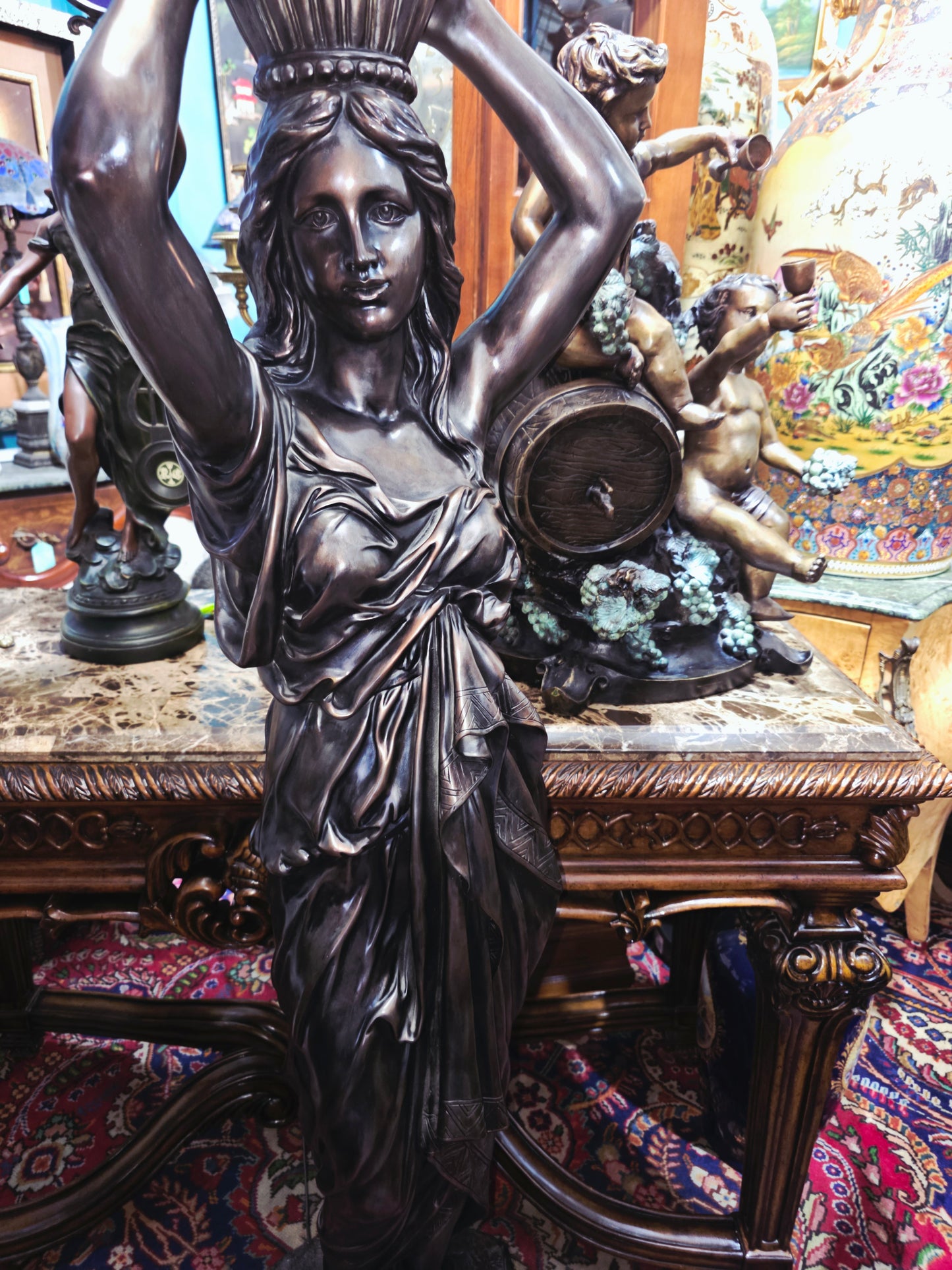 Art Nouveau Sculptural Lamp with Torch – Torchère Art Nouveau🌿🕯️🌿