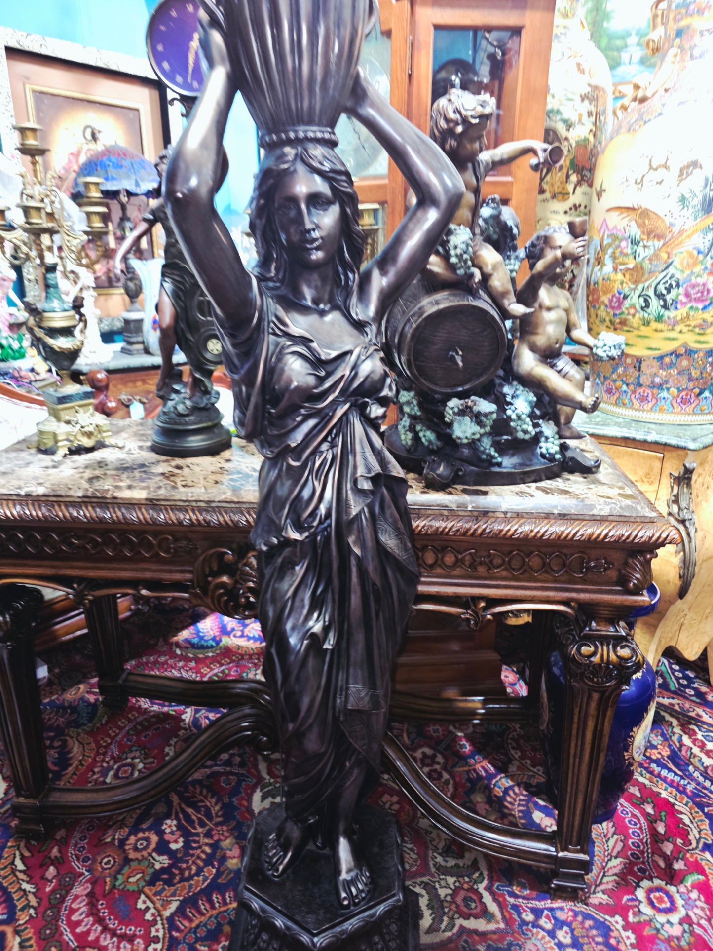 Art Nouveau Sculptural Lamp with Torch – Torchère Art Nouveau🌿🕯️🌿