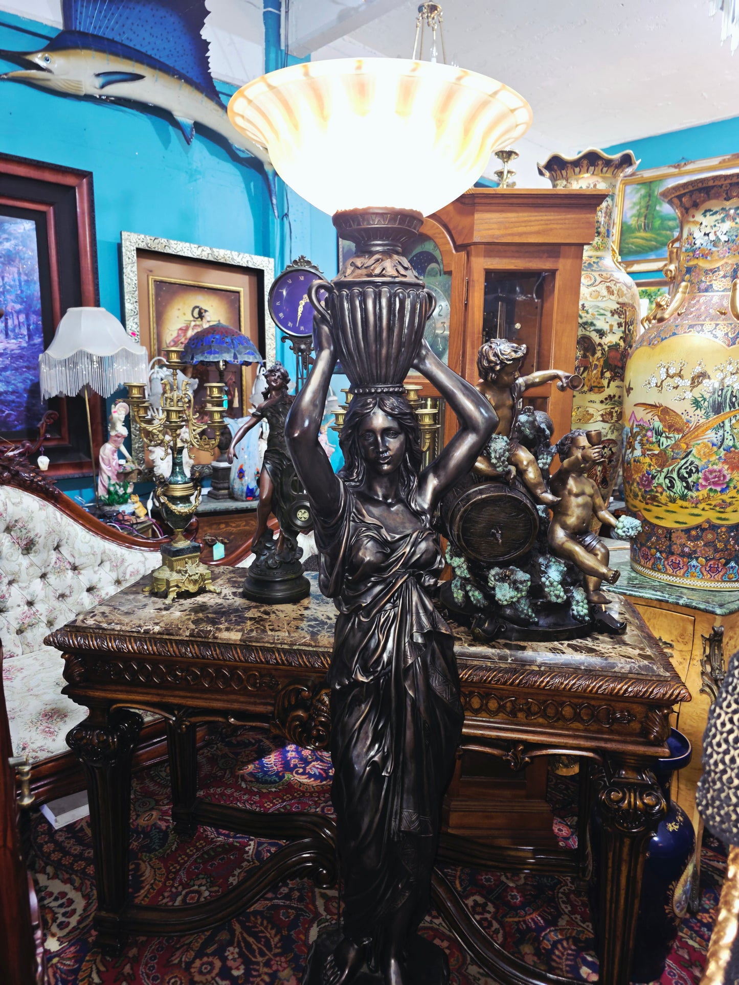 Art Nouveau Sculptural Lamp with Torch – Torchère Art Nouveau🌿🕯️🌿