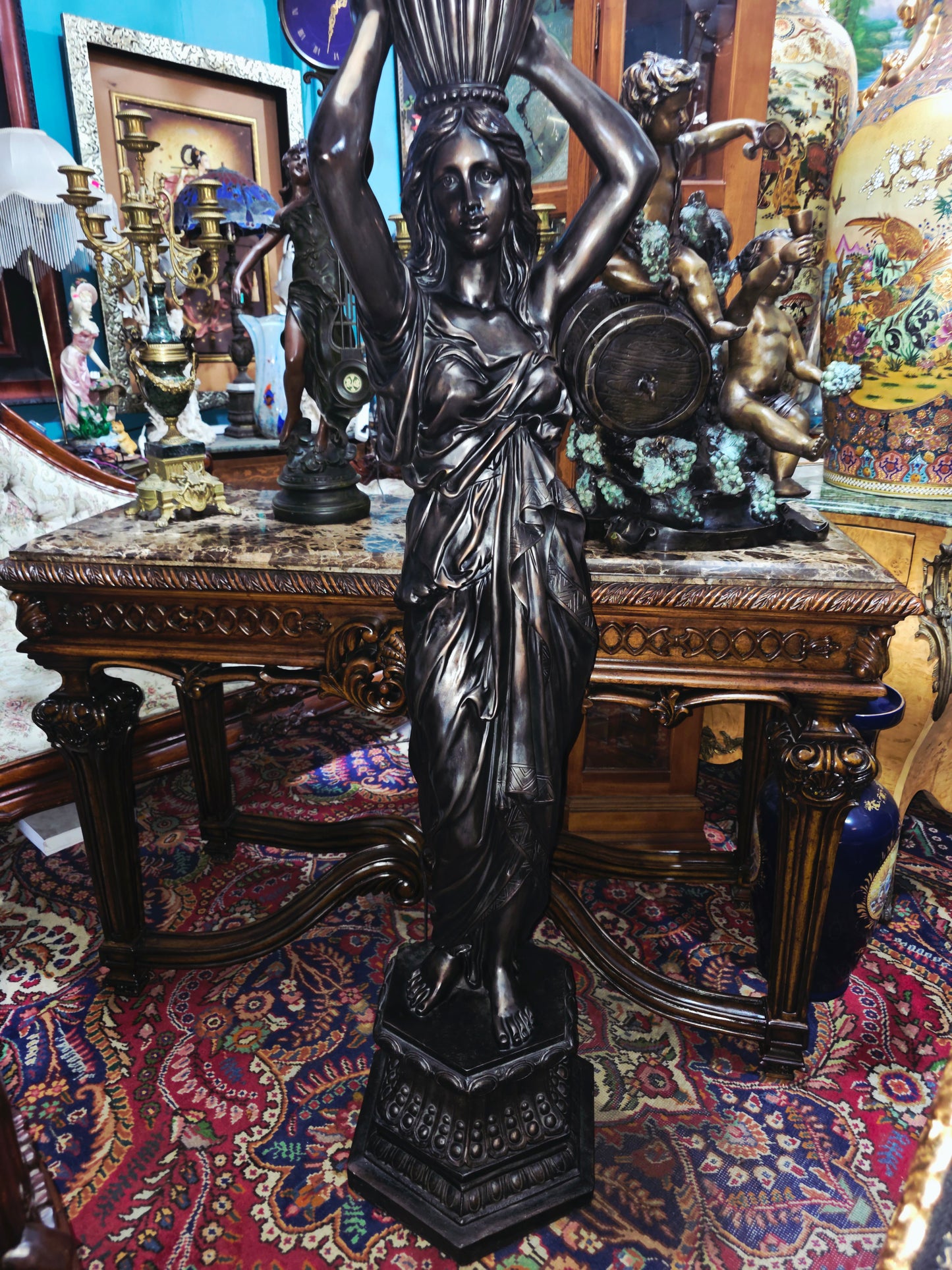 Art Nouveau Sculptural Lamp with Torch – Torchère Art Nouveau🌿🕯️🌿