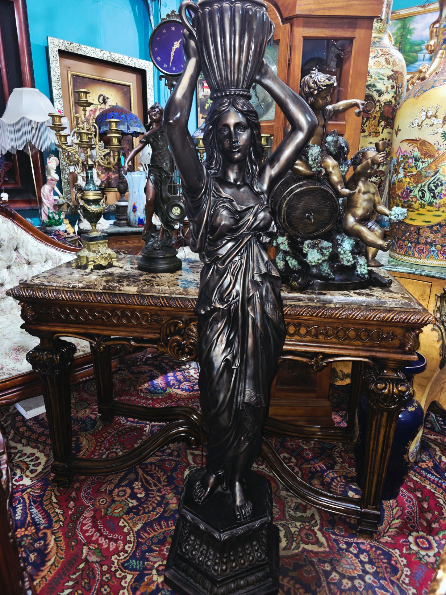 Art Nouveau Sculptural Lamp with Torch – Torchère Art Nouveau🌿🕯️🌿