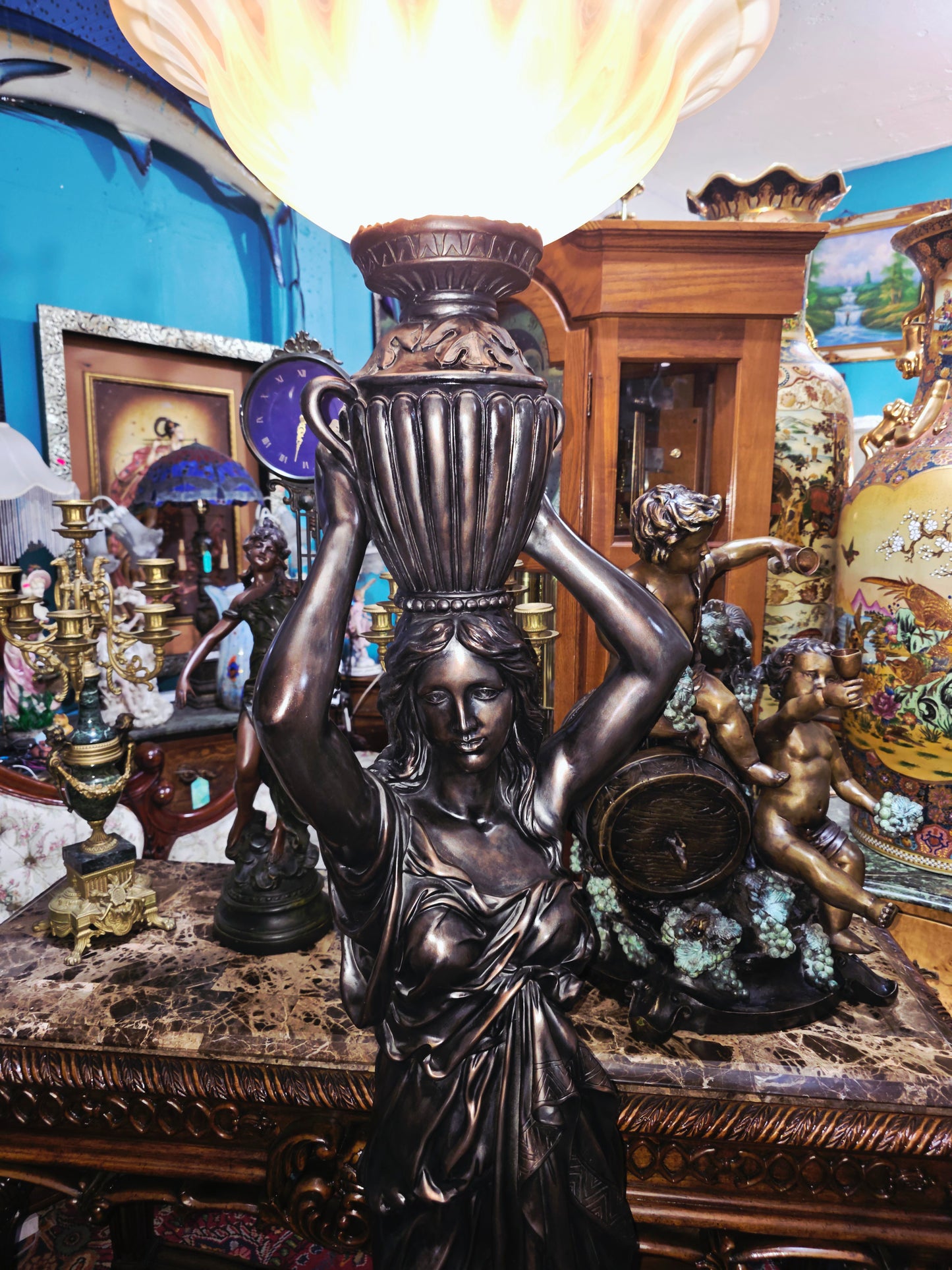 Art Nouveau Sculptural Lamp with Torch – Torchère Art Nouveau🌿🕯️🌿