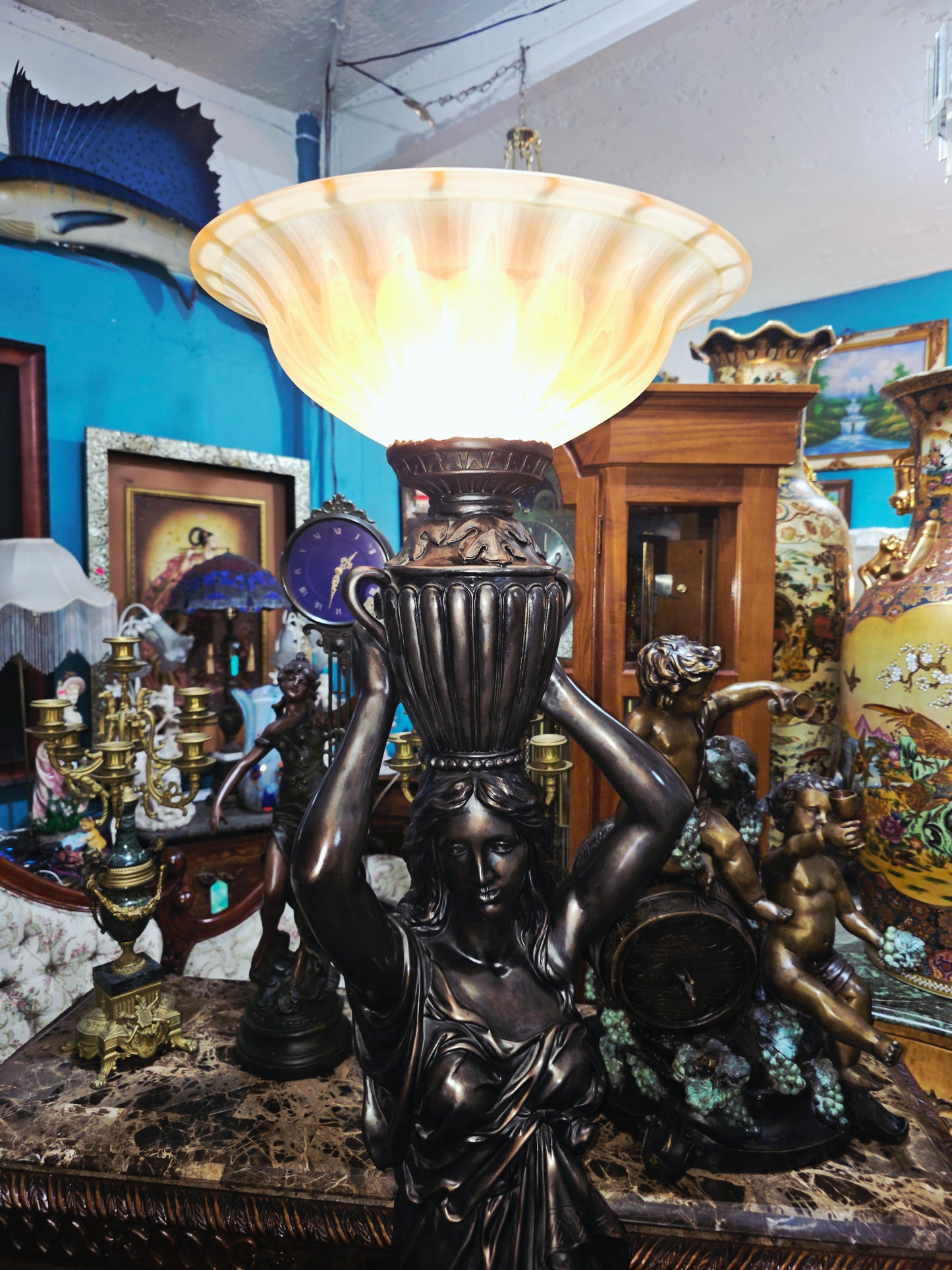 Art Nouveau Sculptural Lamp with Torch – Torchère Art Nouveau🌿🕯️🌿