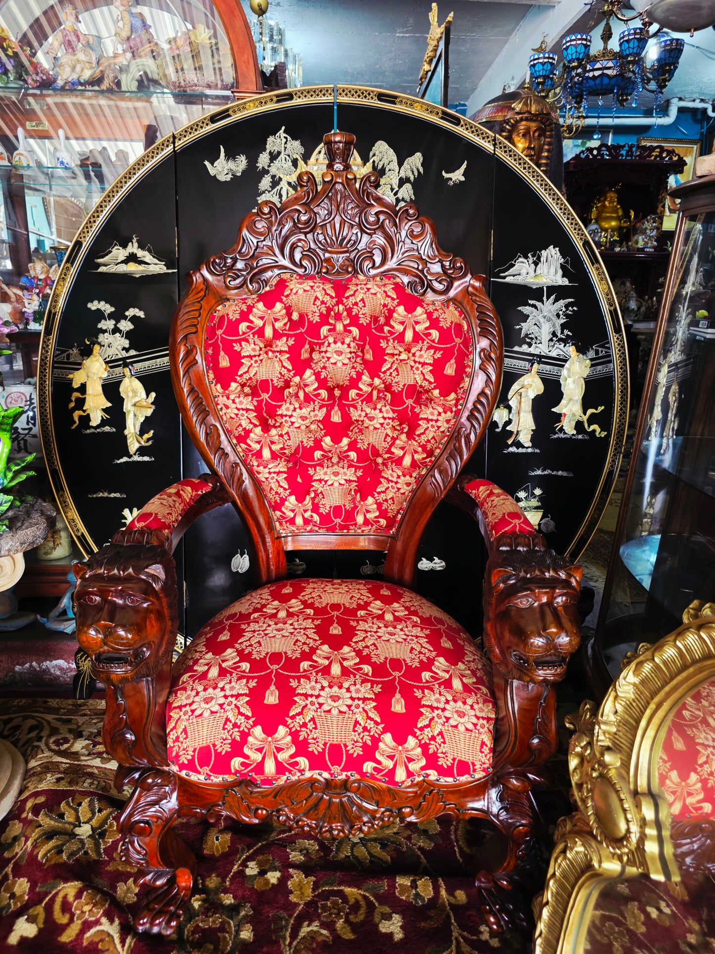 Hand-Carved Mahogany Throne Armchair - Power and Distinction 🪞🌿🪶