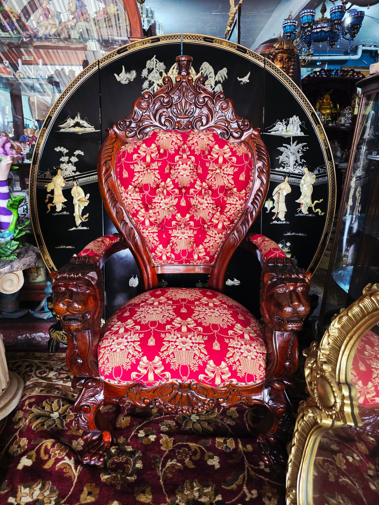 Hand-Carved Mahogany Throne Armchair - Power and Distinction 🪞🌿🪶