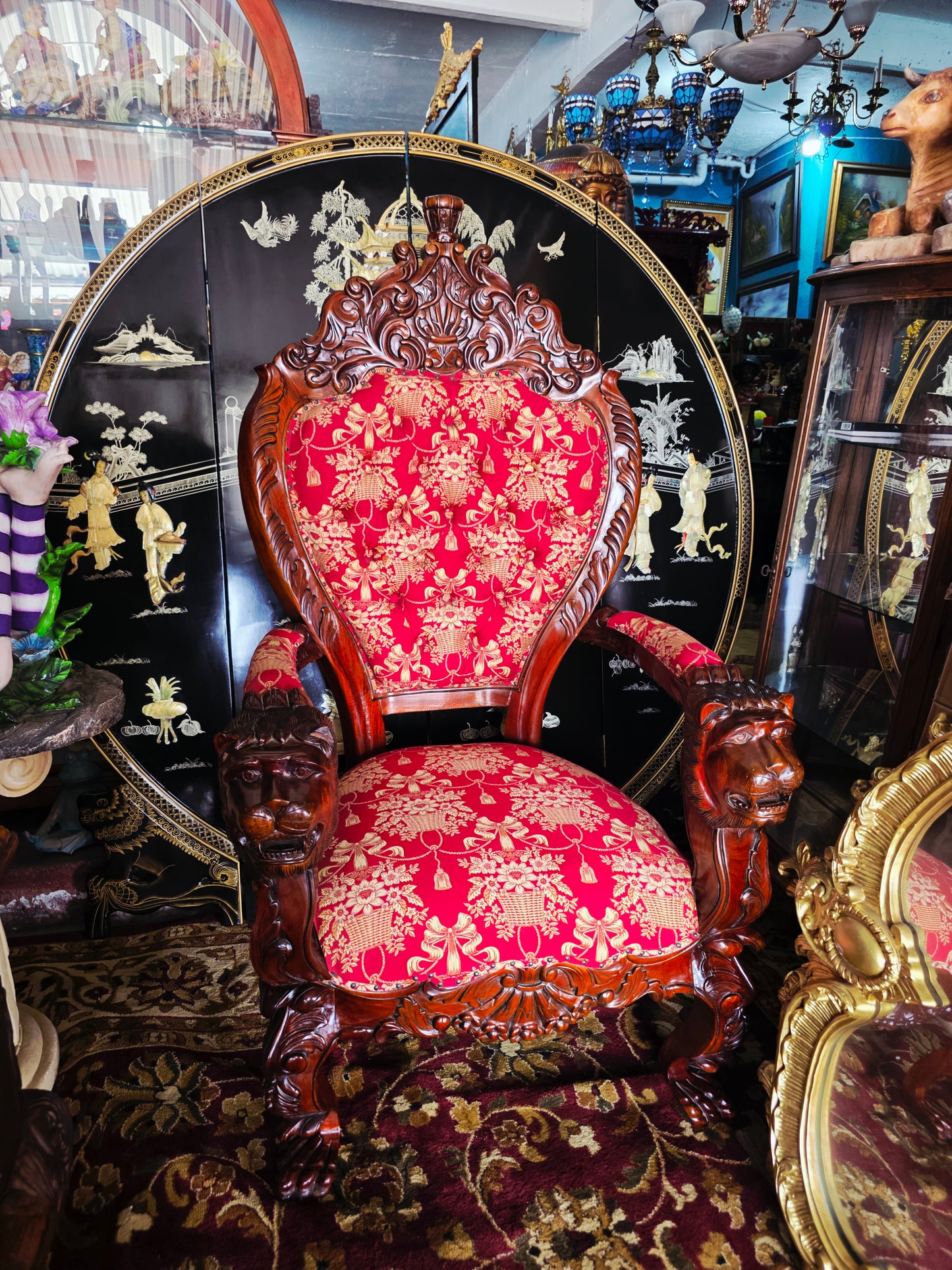 Hand-Carved Mahogany Throne Armchair - Power and Distinction 🪞🌿🪶