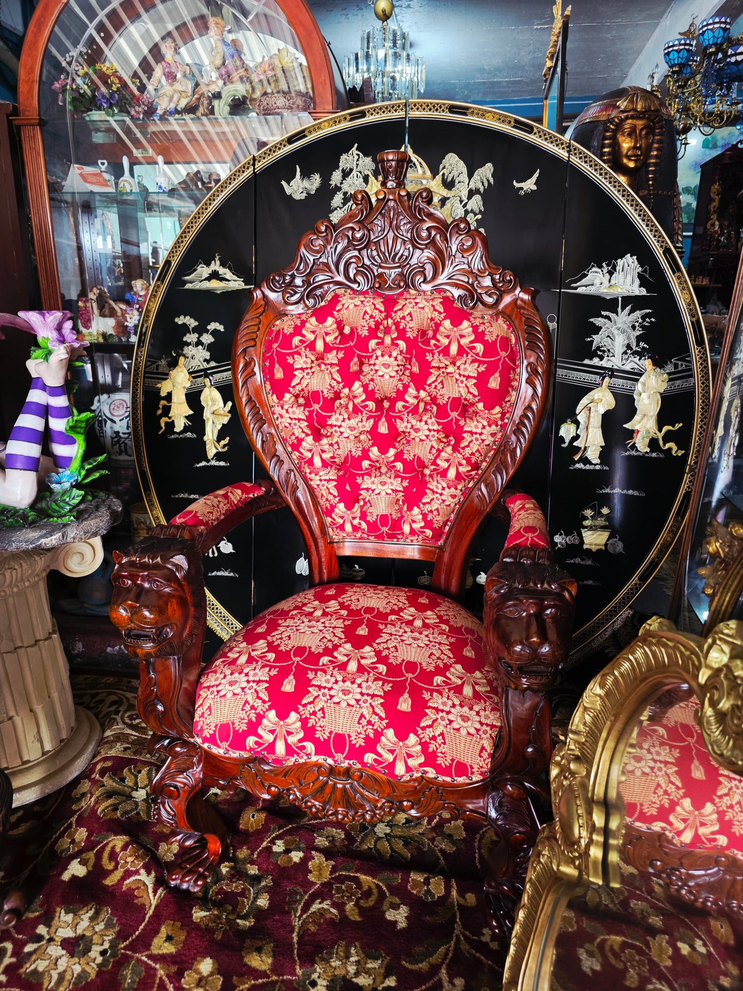 Hand-Carved Mahogany Throne Armchair - Power and Distinction 🪞🌿🪶