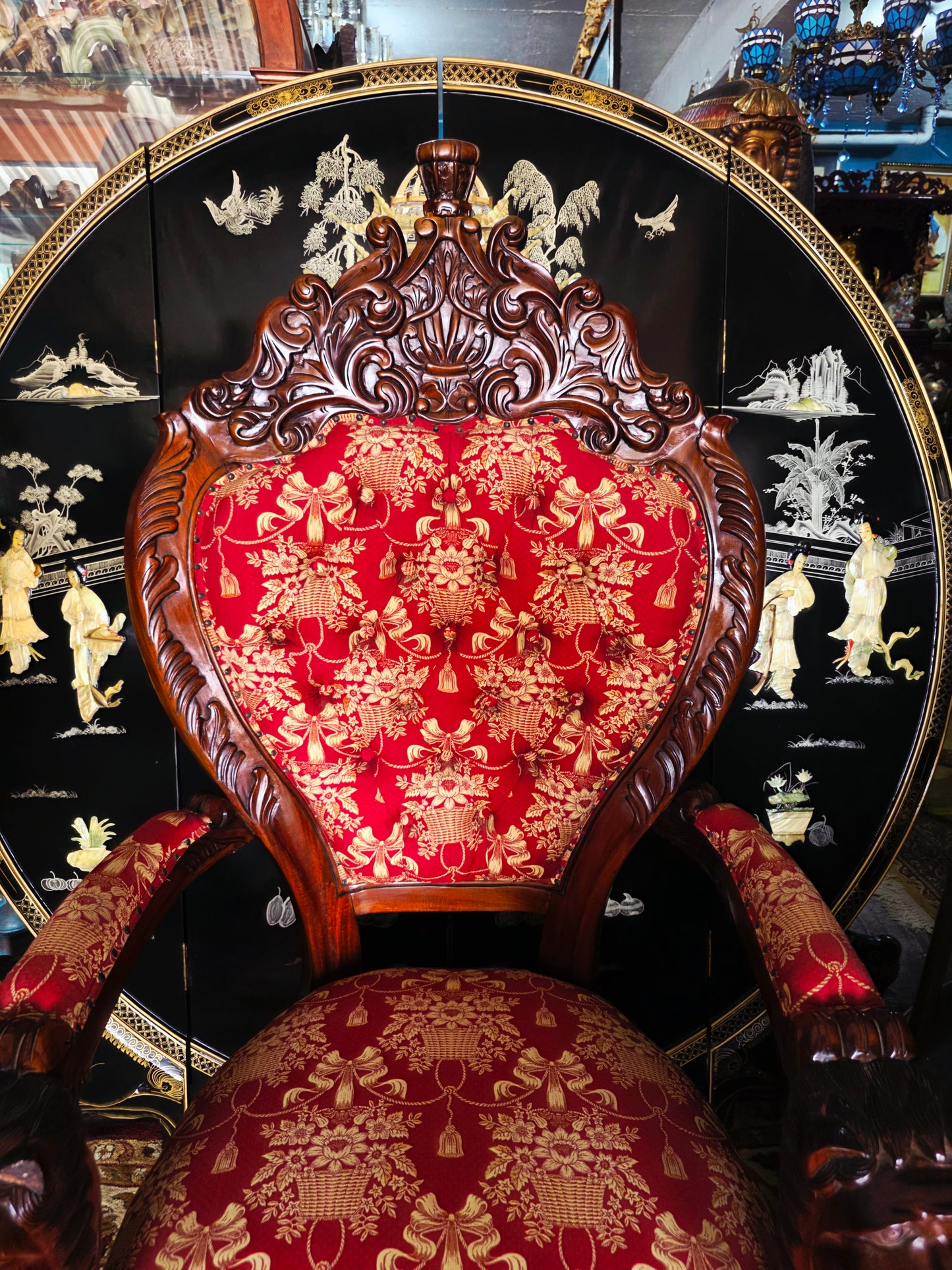 Hand-Carved Mahogany Throne Armchair - Power and Distinction 🪞🌿🪶