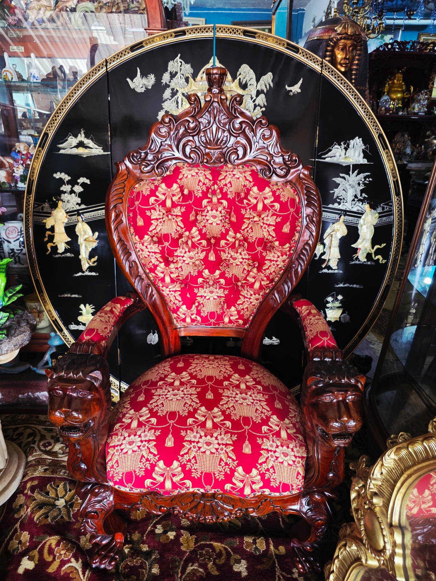 Hand-Carved Mahogany Throne Armchair - Power and Distinction 🪞🌿🪶