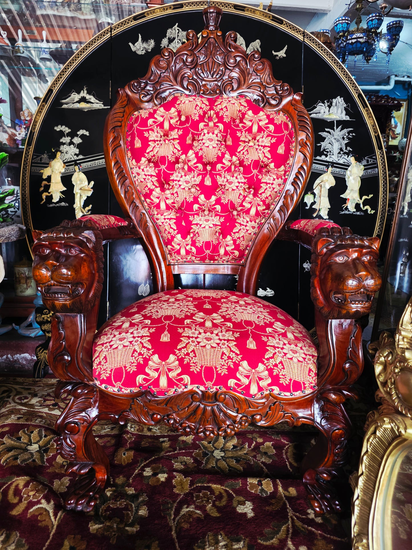 Hand-Carved Mahogany Throne Armchair - Power and Distinction 🪞🌿🪶