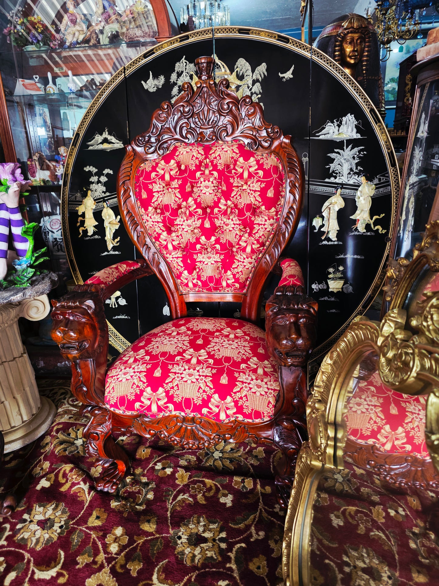 Hand-Carved Mahogany Throne Armchair - Power and Distinction 🪞🌿🪶