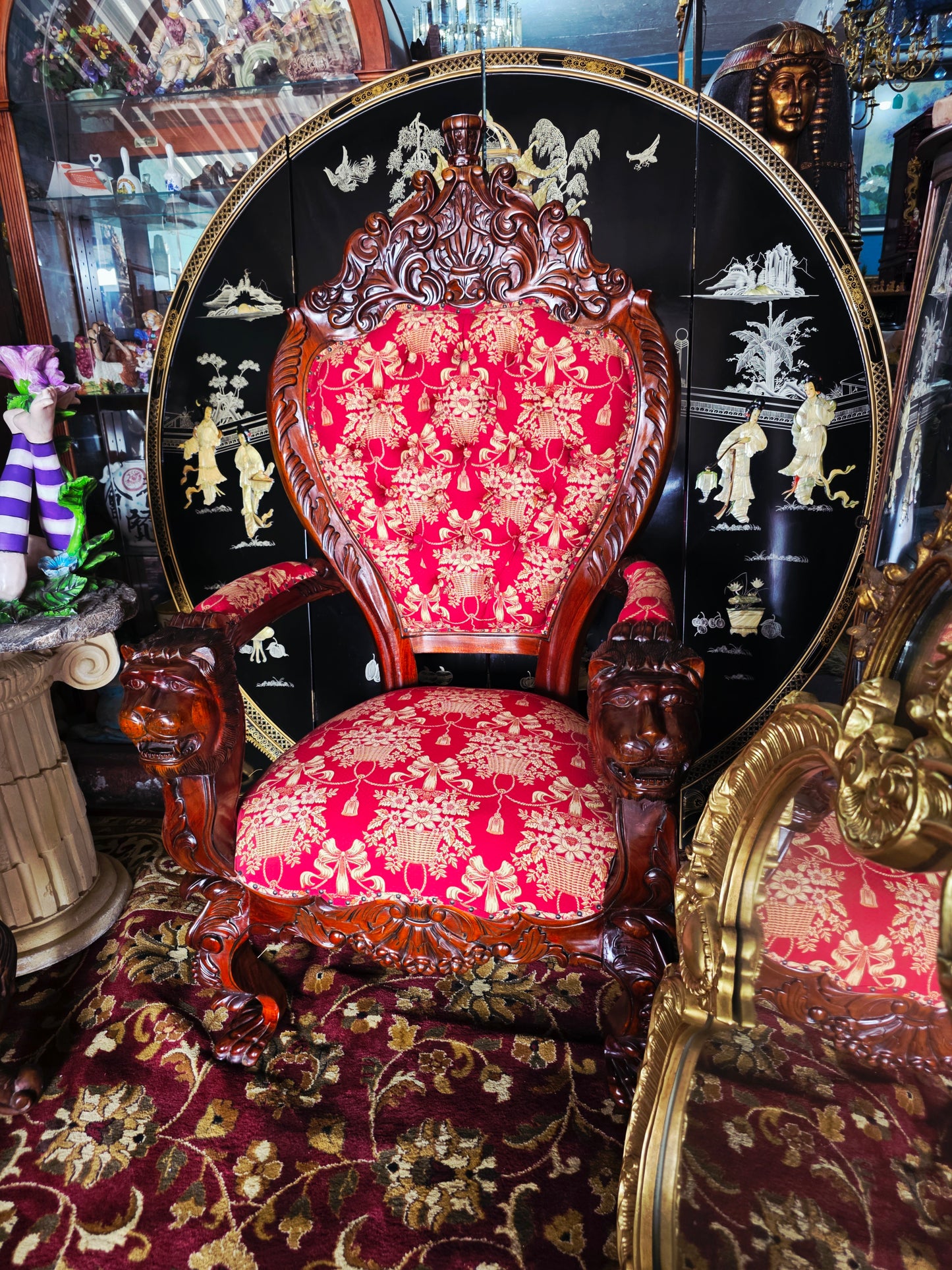 Hand-Carved Mahogany Throne Armchair - Power and Distinction 🪞🌿🪶