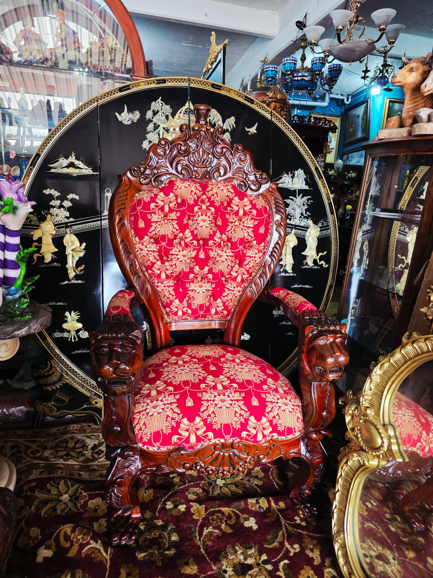 Hand-Carved Mahogany Throne Armchair - Power and Distinction 🪞🌿🪶