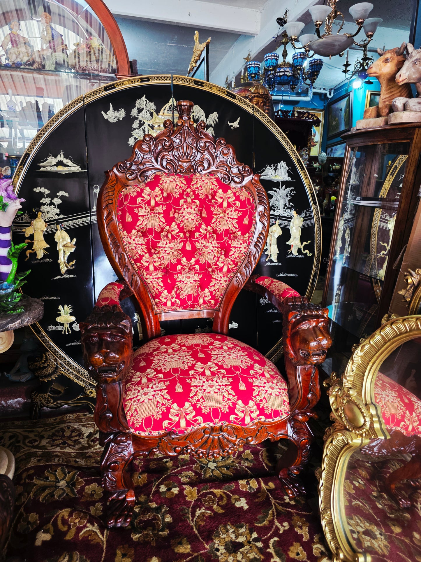Hand-Carved Mahogany Throne Armchair - Power and Distinction 🪞🌿🪶