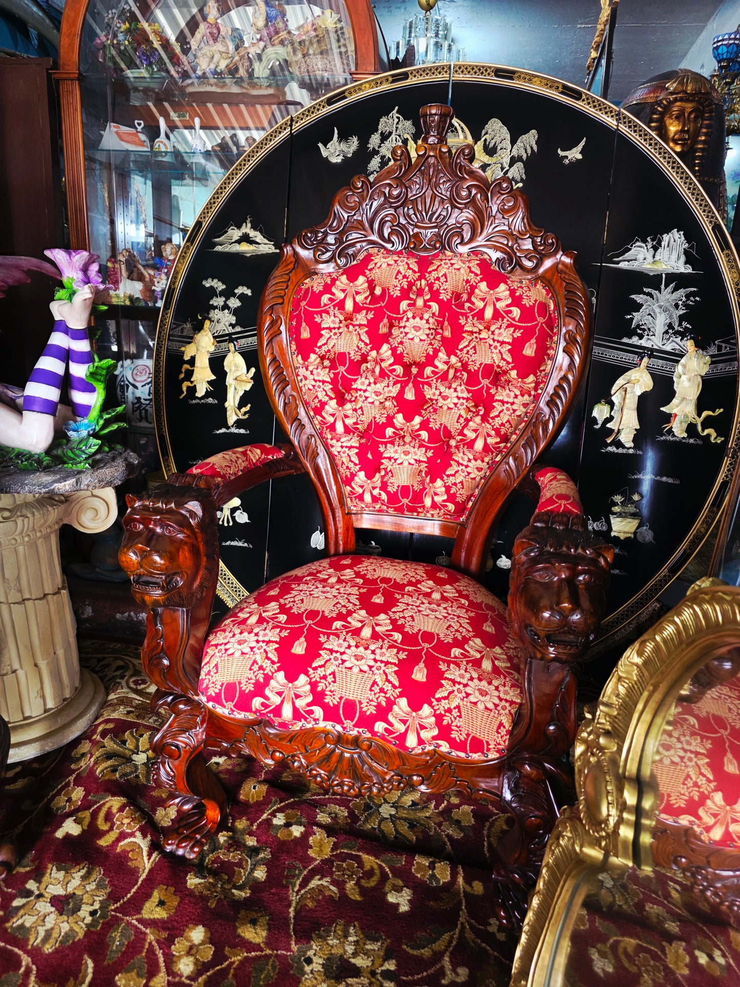Hand-Carved Mahogany Throne Armchair - Power and Distinction 🪞🌿🪶