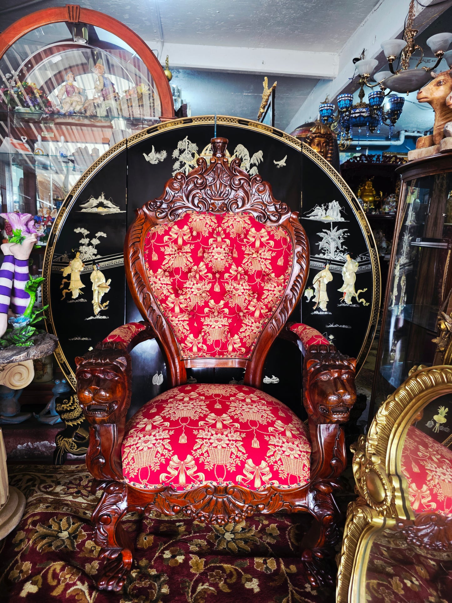 Hand-Carved Mahogany Throne Armchair - Power and Distinction 🪞🌿🪶