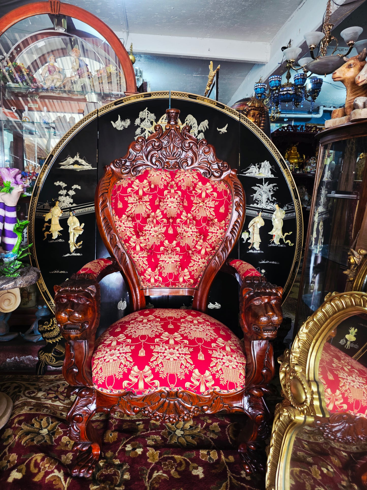 Hand-Carved Mahogany Throne Armchair - Power and Distinction 🪞🌿🪶