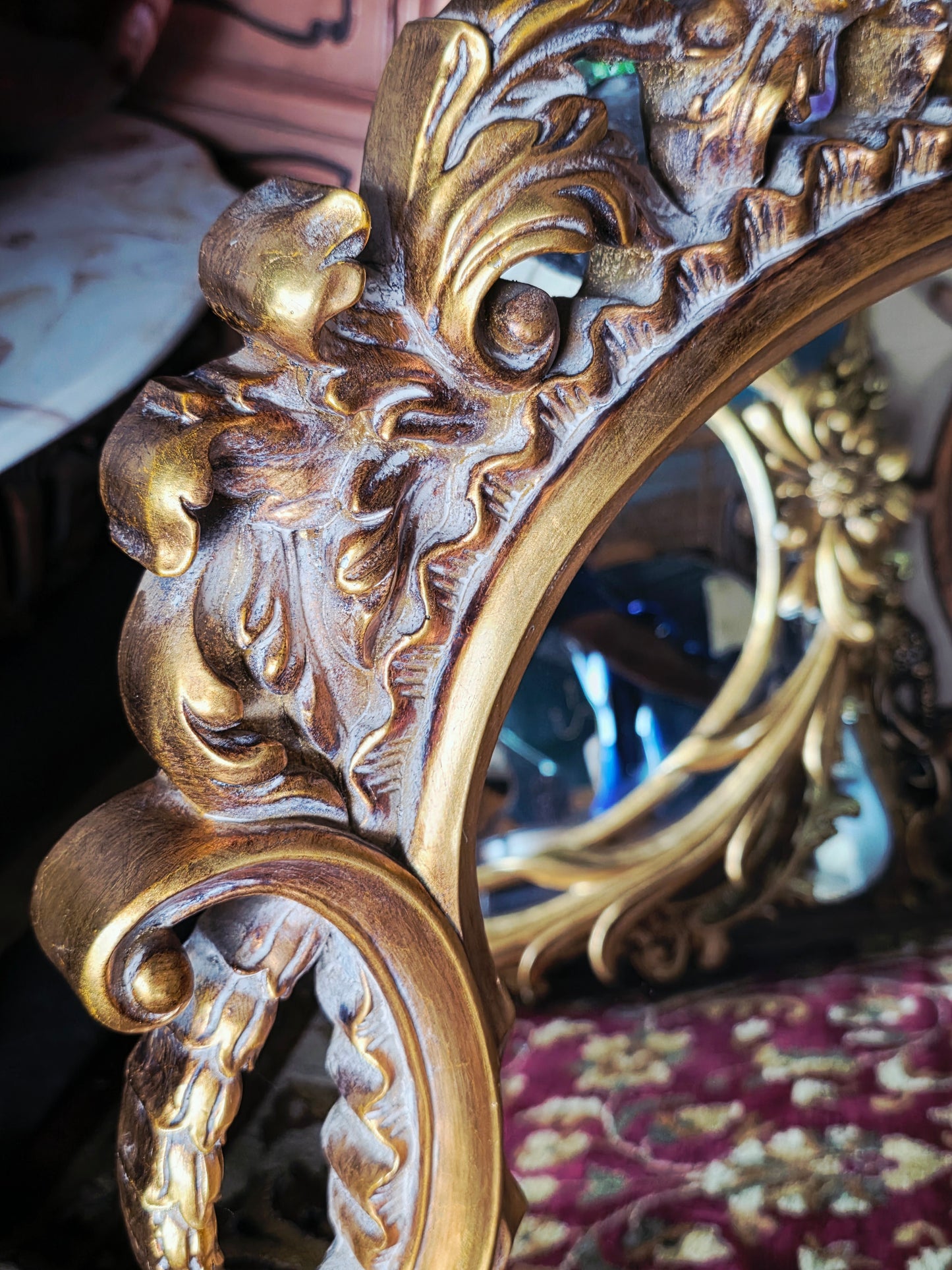 Espejo Barroco/Rococo Revival en Hoja de Oro – Artesanía en Madera🌸🌿🪞