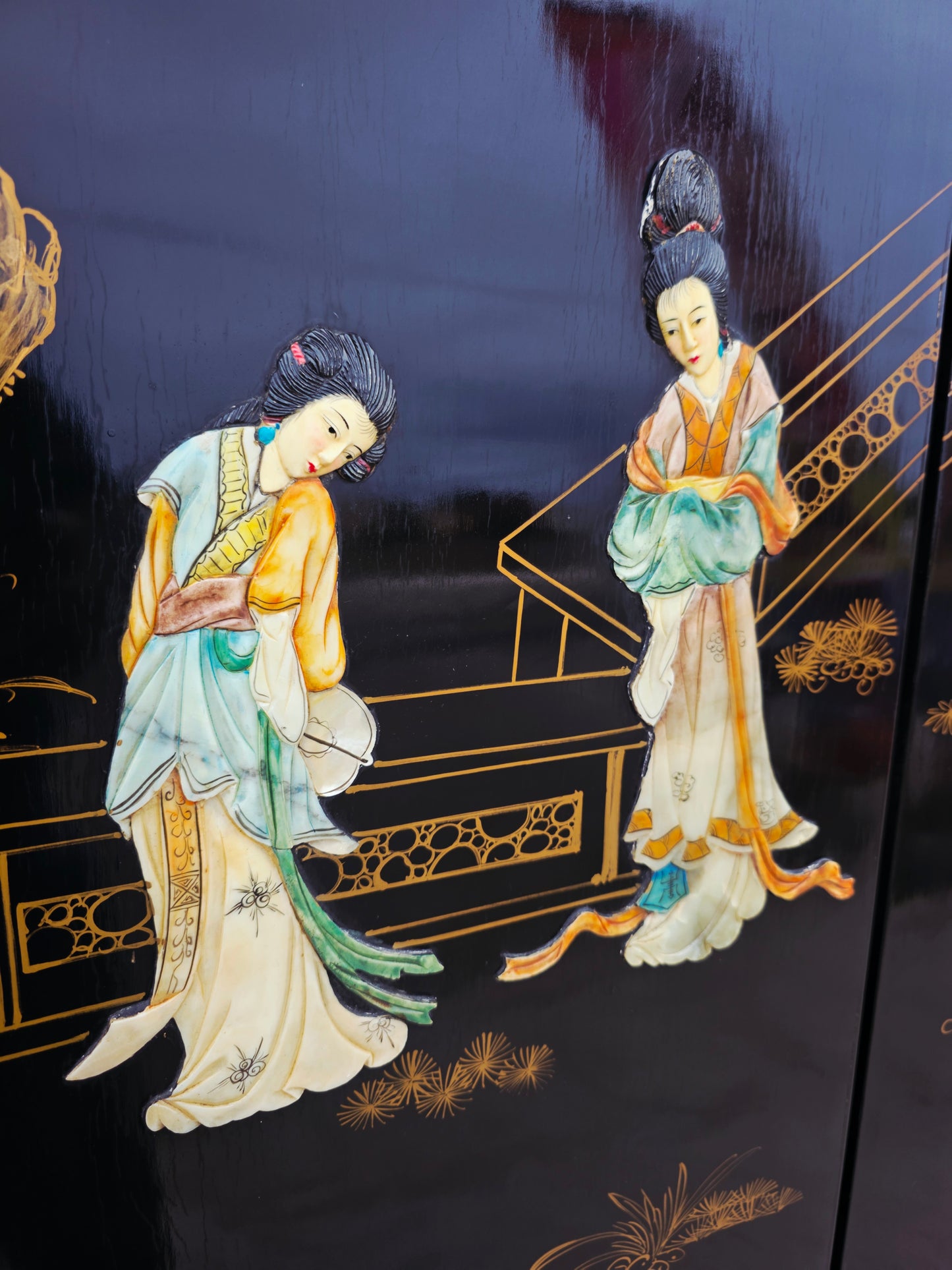 Biombo Ceremonial de 4 Paneles Esplendor Oriental en Laca y Oro🌿🌸🌿