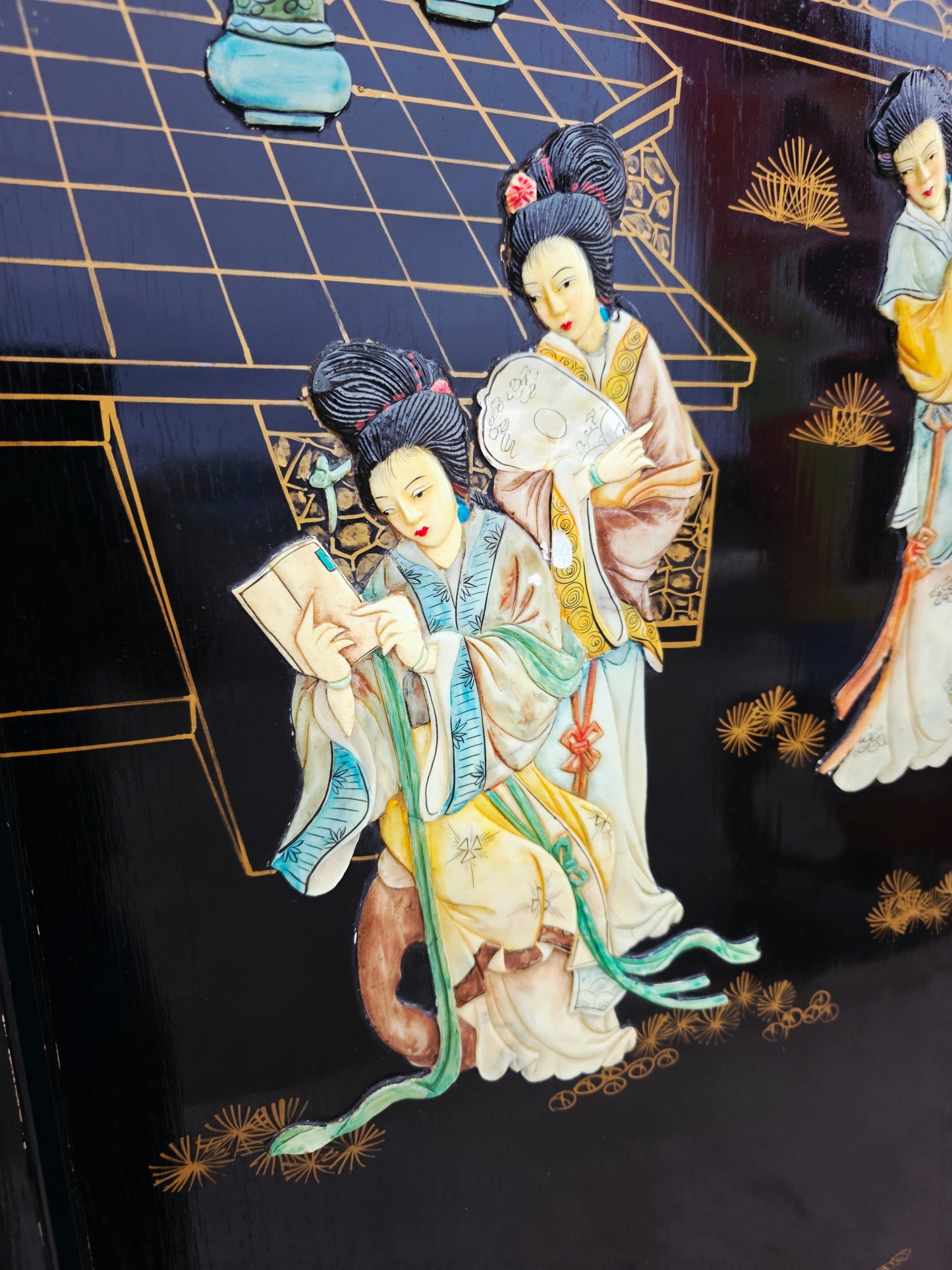 Biombo Ceremonial de 4 Paneles Esplendor Oriental en Laca y Oro🌿🌸🌿