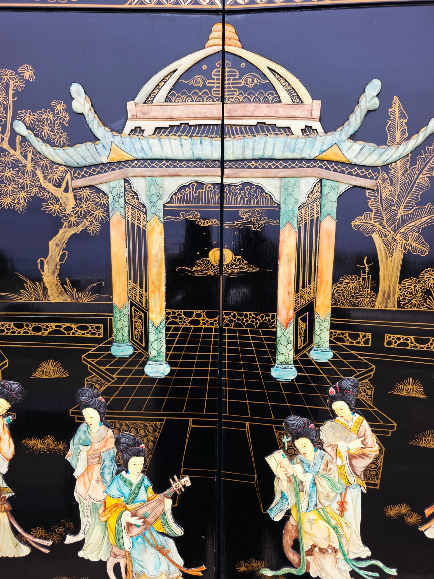 Biombo Ceremonial de 4 Paneles Esplendor Oriental en Laca y Oro🌿🌸🌿