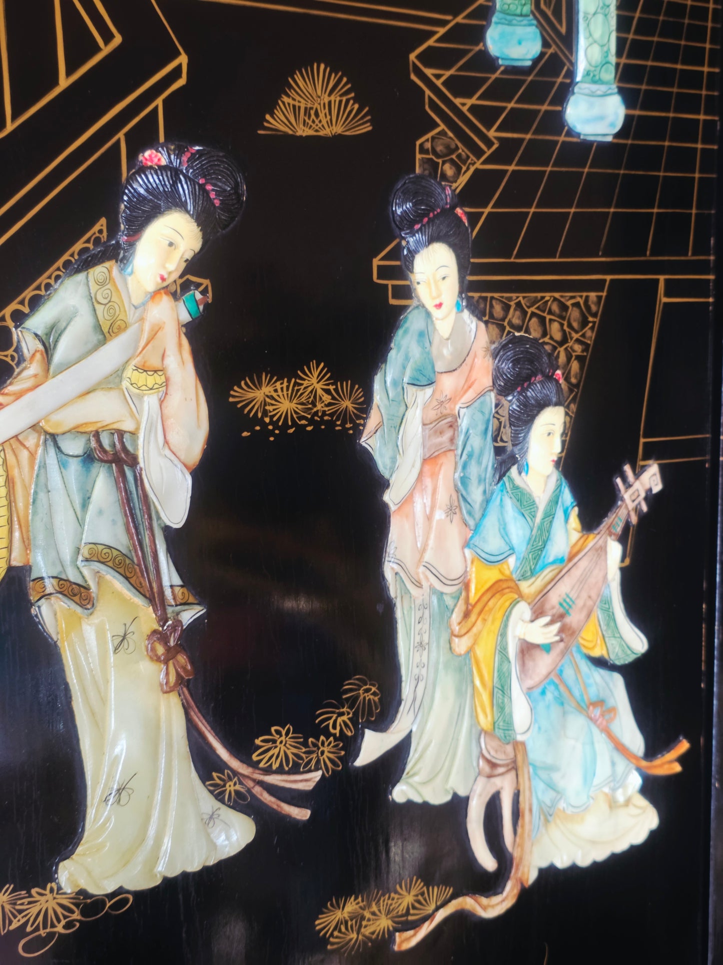 Biombo Ceremonial de 4 Paneles Esplendor Oriental en Laca y Oro🌿🌸🌿