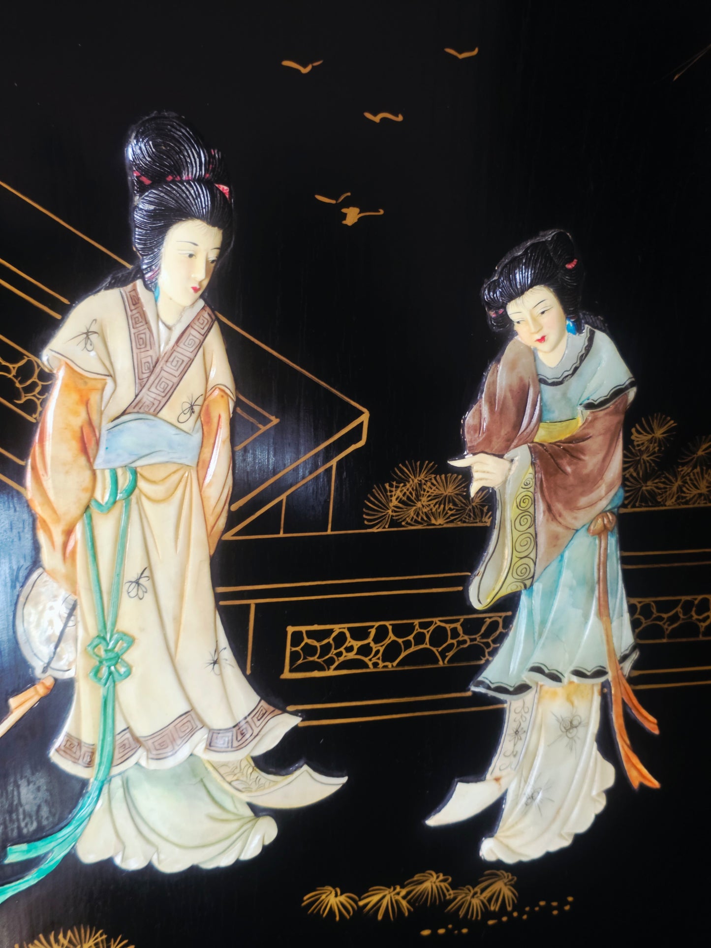 Biombo Ceremonial de 4 Paneles Esplendor Oriental en Laca y Oro🌿🌸🌿