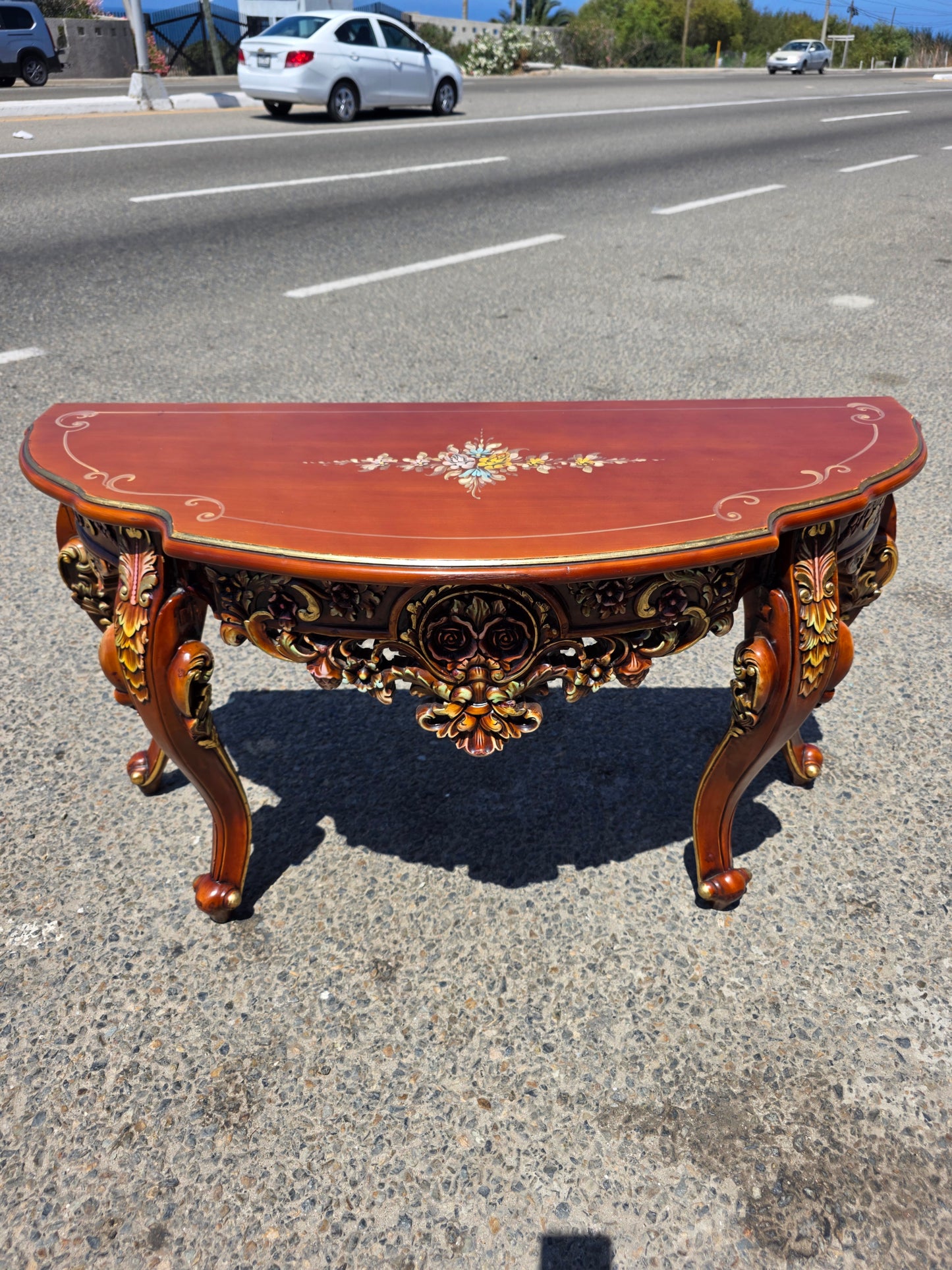 Ornamental Carved Wood Credenza with Floral Motifs 🌿🏛️🌿