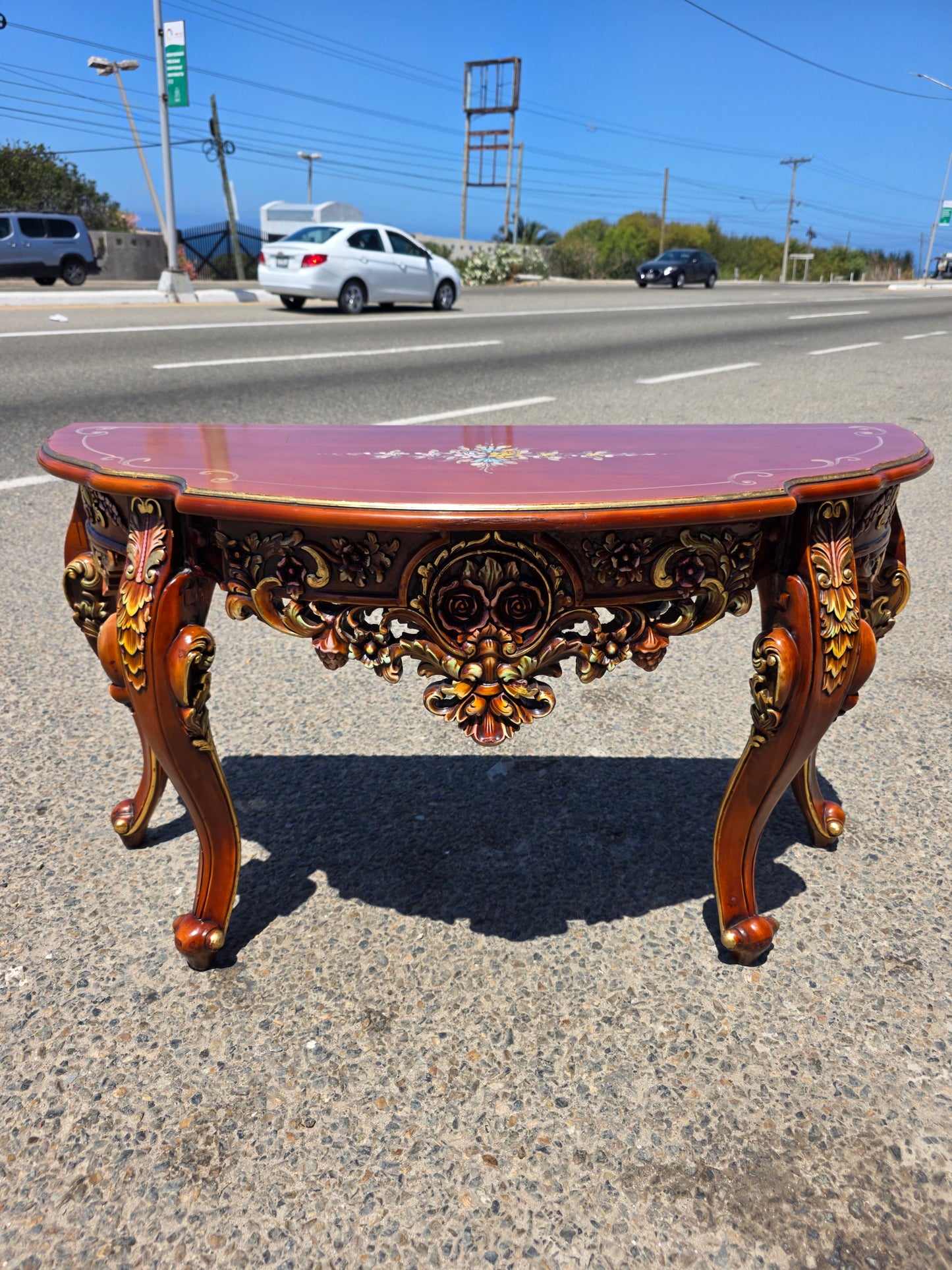 Ornamental Carved Wood Credenza with Floral Motifs 🌿🏛️🌿
