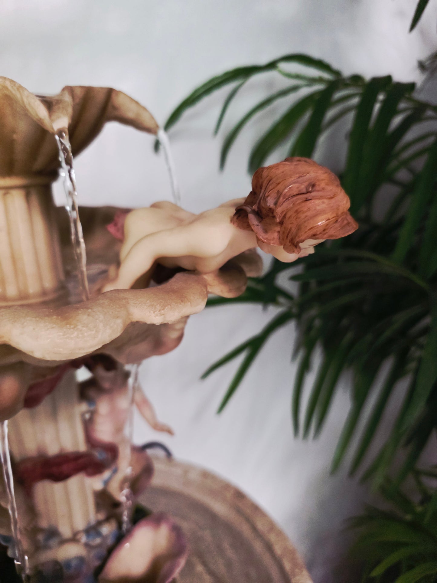 Cherub Fountain with Lilies in Polychrome Resin🕊️