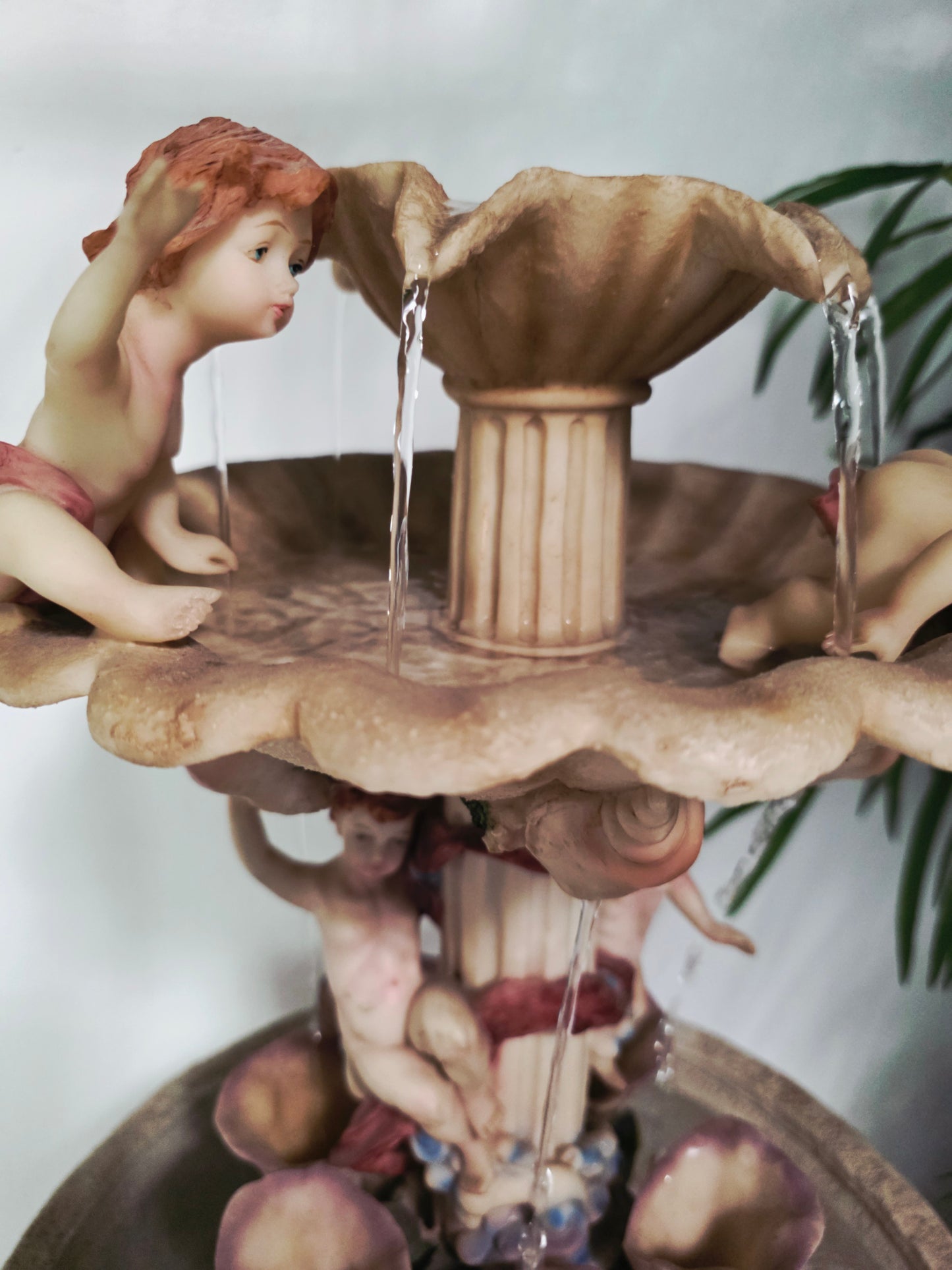Cherub Fountain with Lilies in Polychrome Resin🕊️