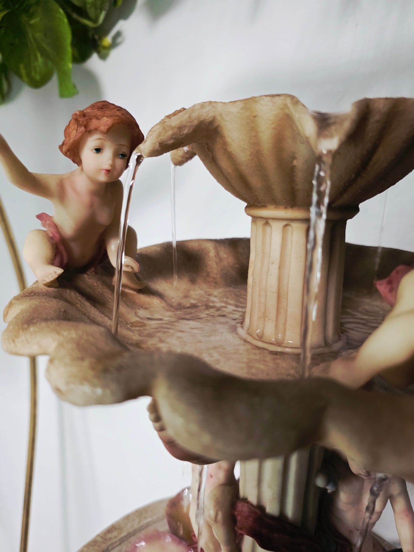 Cherub Fountain with Lilies in Polychrome Resin🕊️