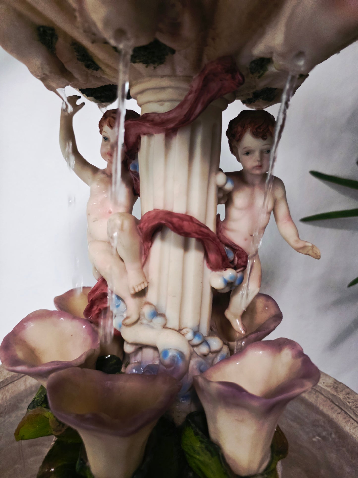 Cherub Fountain with Lilies in Polychrome Resin🕊️