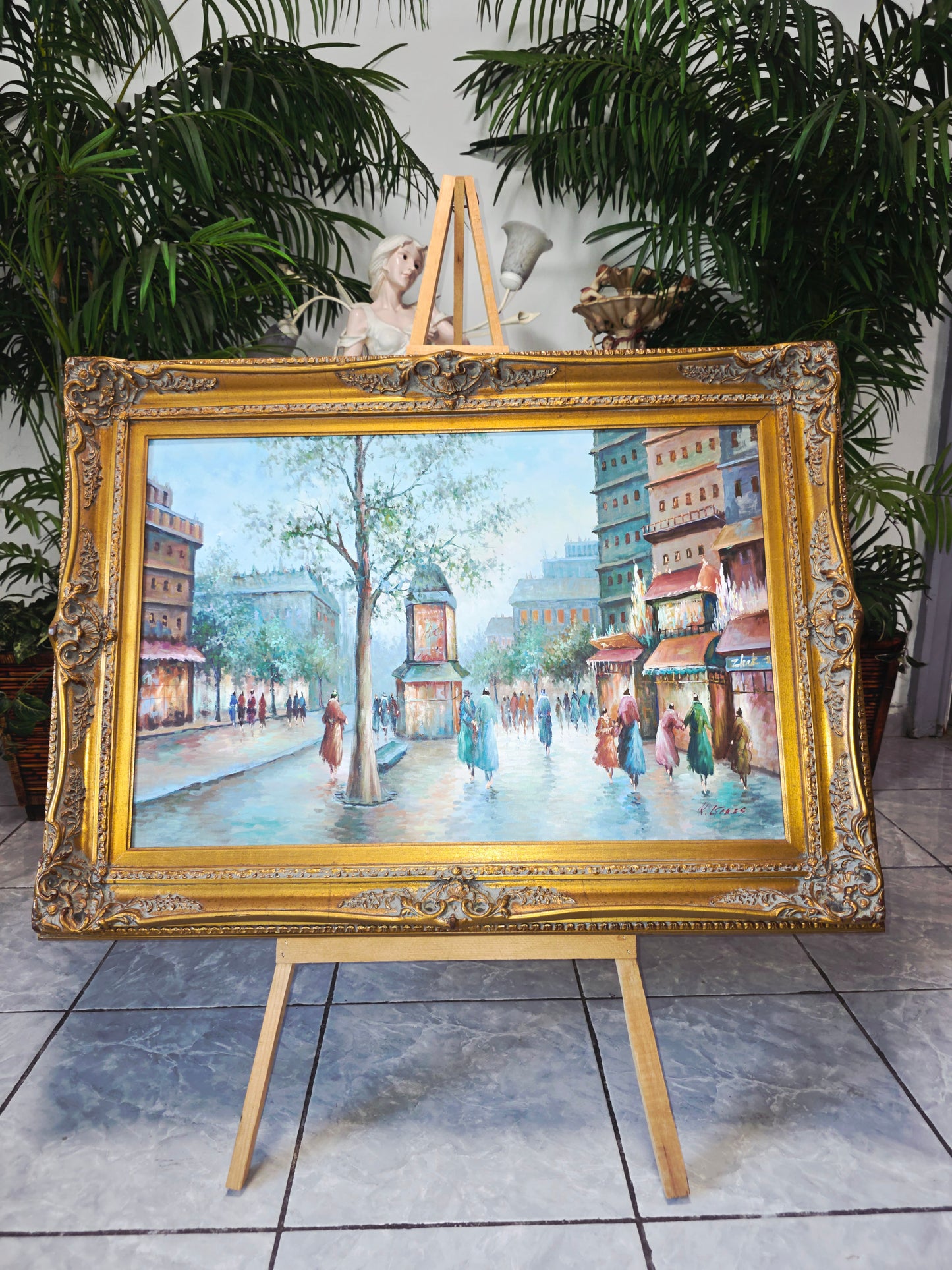 Cuadro al Oleo con Marco Ornamental – Escena Urbana Atemporal 🖼️🖌️🎨