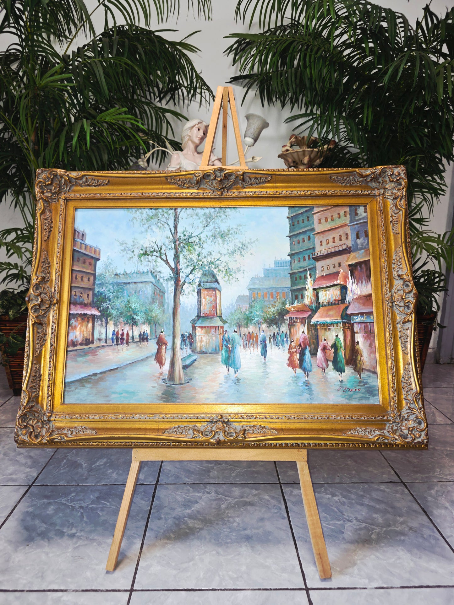 Cuadro al Oleo con Marco Ornamental – Escena Urbana Atemporal 🖼️🖌️🎨