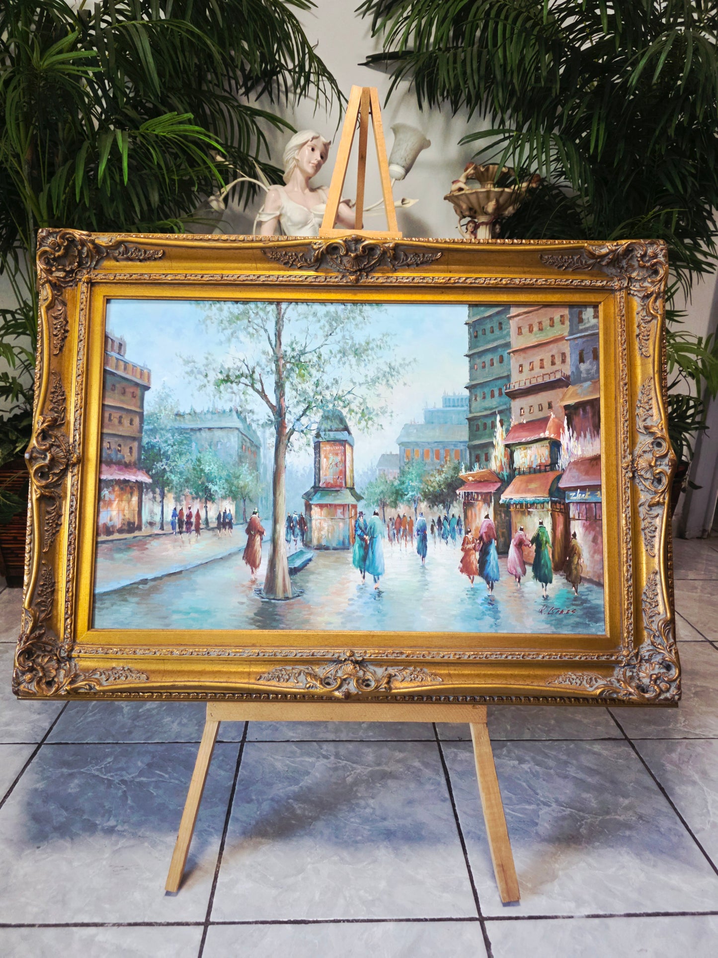 Cuadro al Oleo con Marco Ornamental – Escena Urbana Atemporal 🖼️🖌️🎨