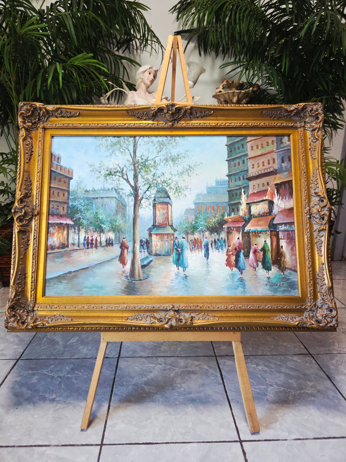 Cuadro al Oleo con Marco Ornamental – Escena Urbana Atemporal 🖼️🖌️🎨