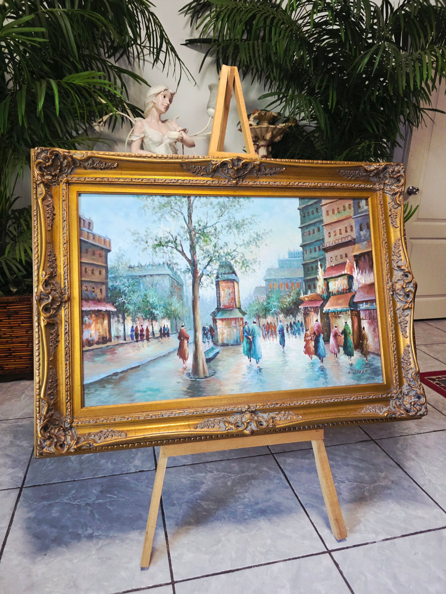 Cuadro al Oleo con Marco Ornamental – Escena Urbana Atemporal 🖼️🖌️🎨