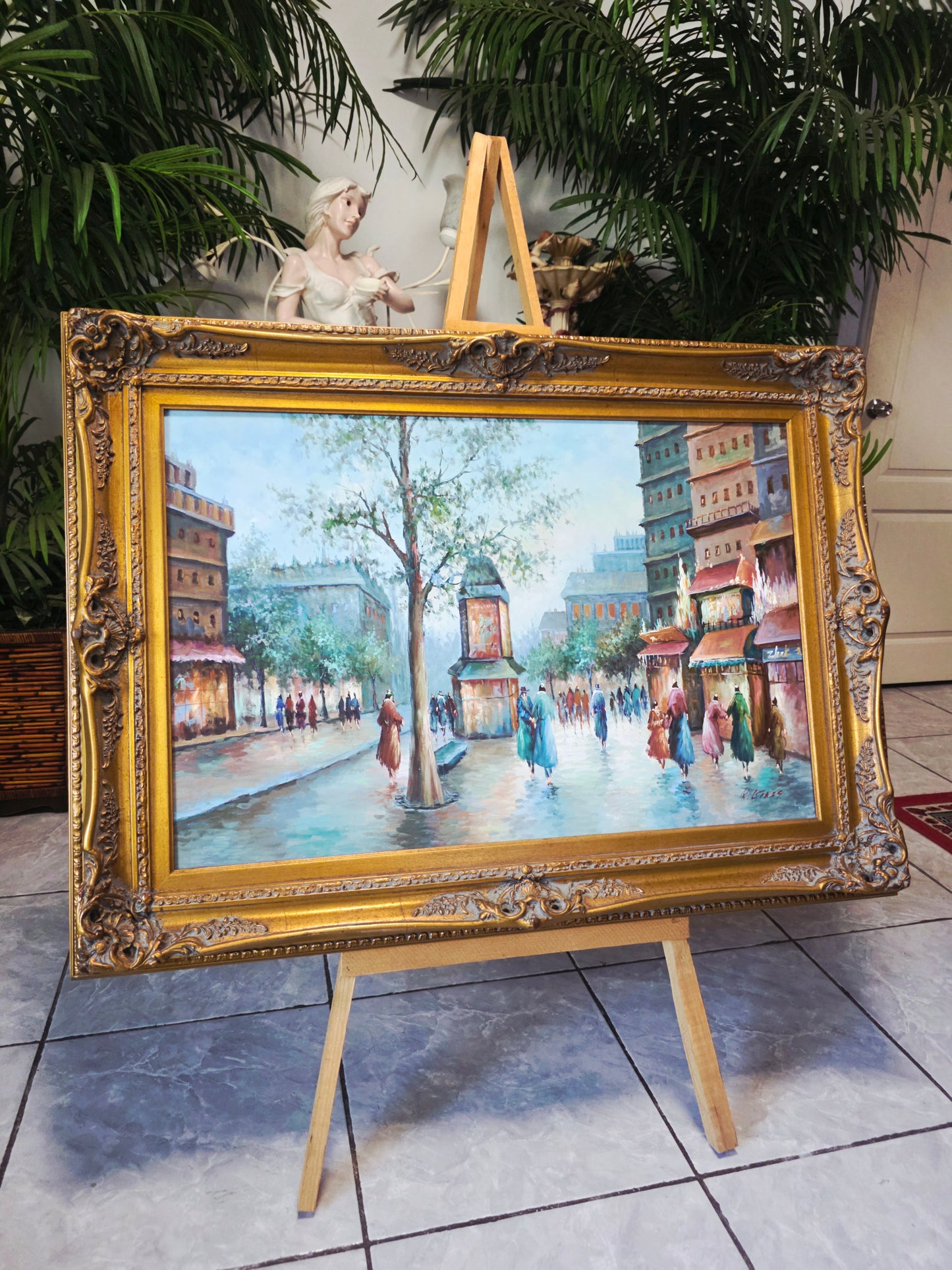 Cuadro al Oleo con Marco Ornamental – Escena Urbana Atemporal 🖼️🖌️🎨