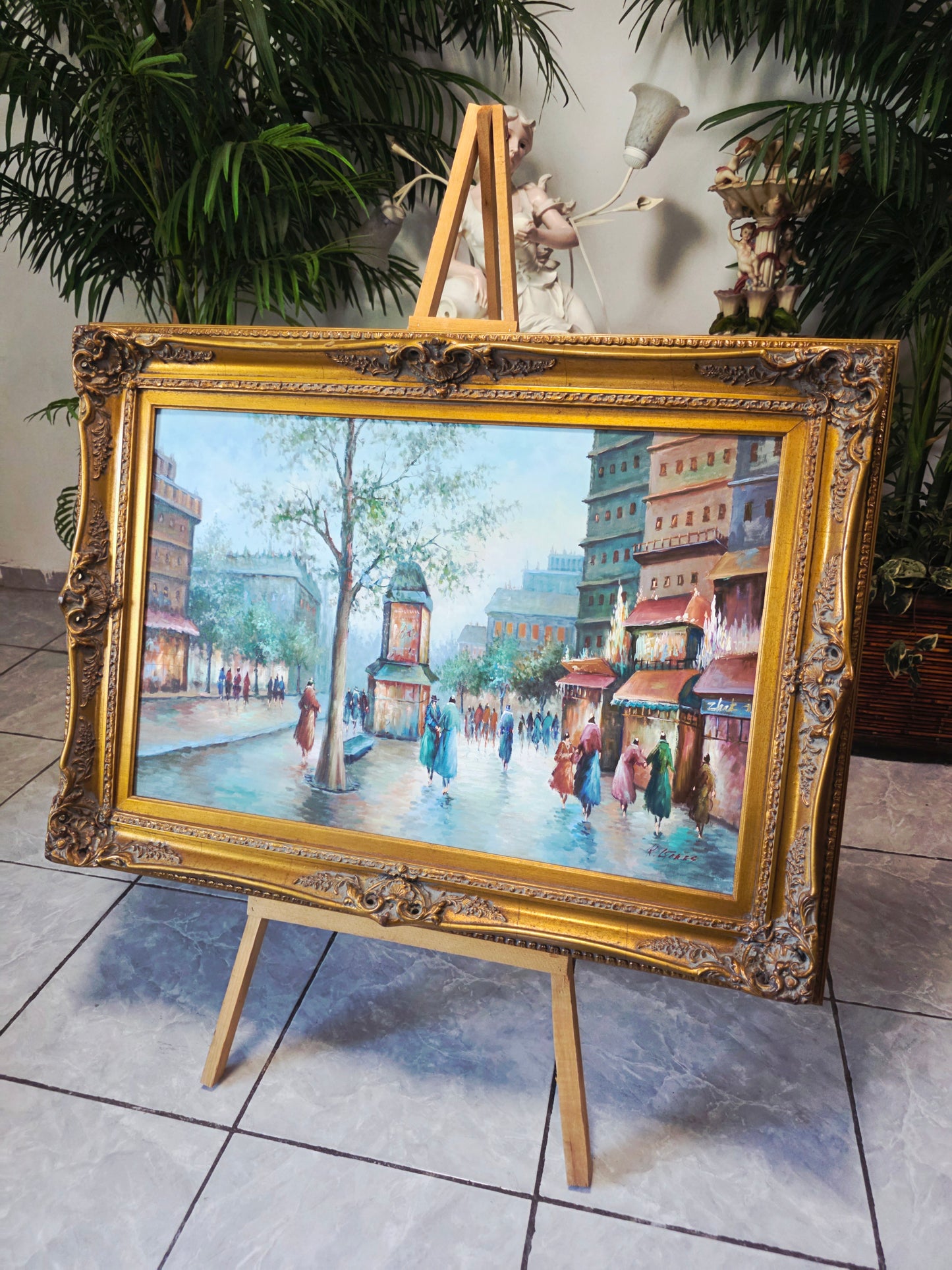 Cuadro al Oleo con Marco Ornamental – Escena Urbana Atemporal 🖼️🖌️🎨