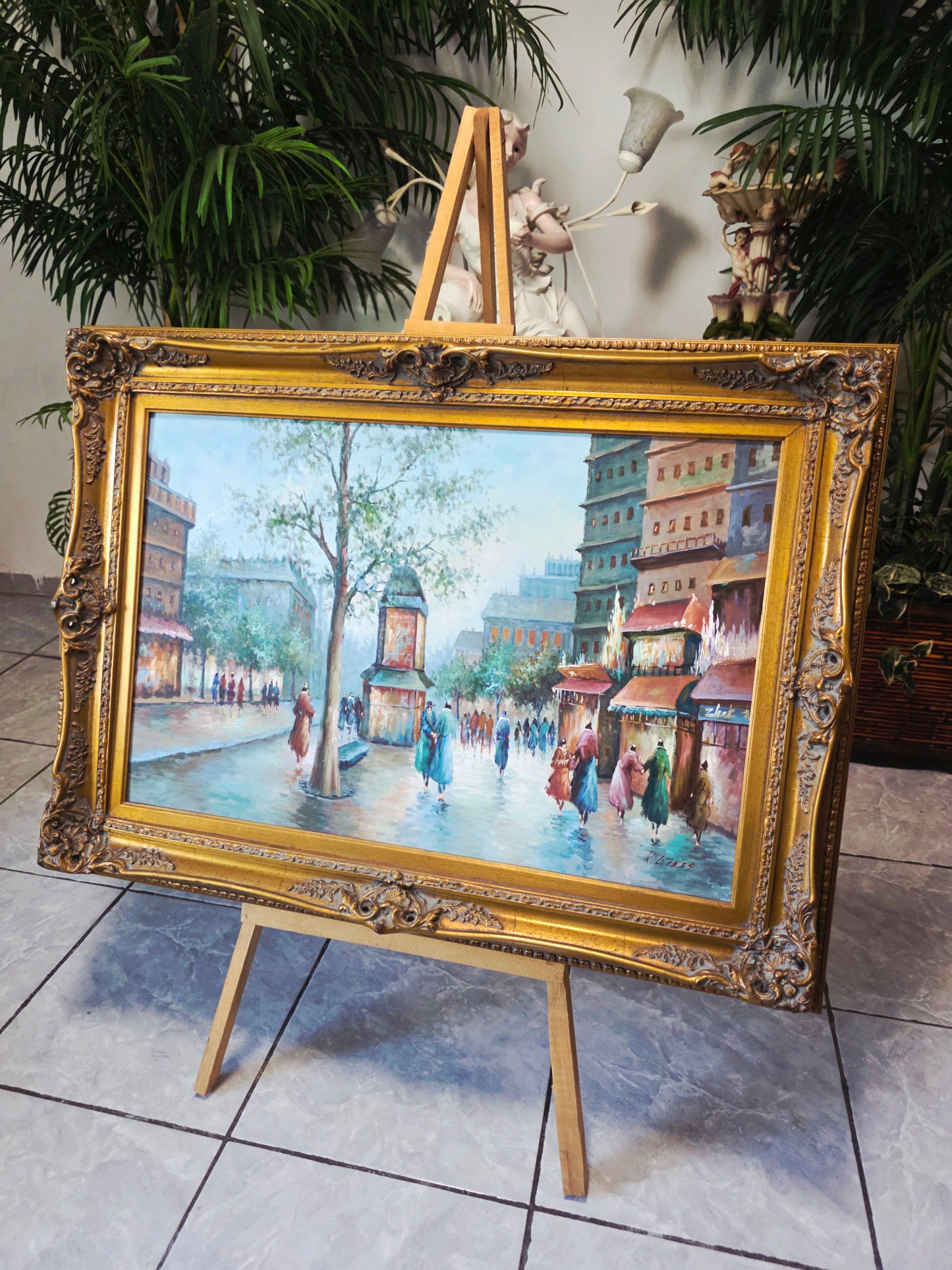 Cuadro al Oleo con Marco Ornamental – Escena Urbana Atemporal 🖼️🖌️🎨