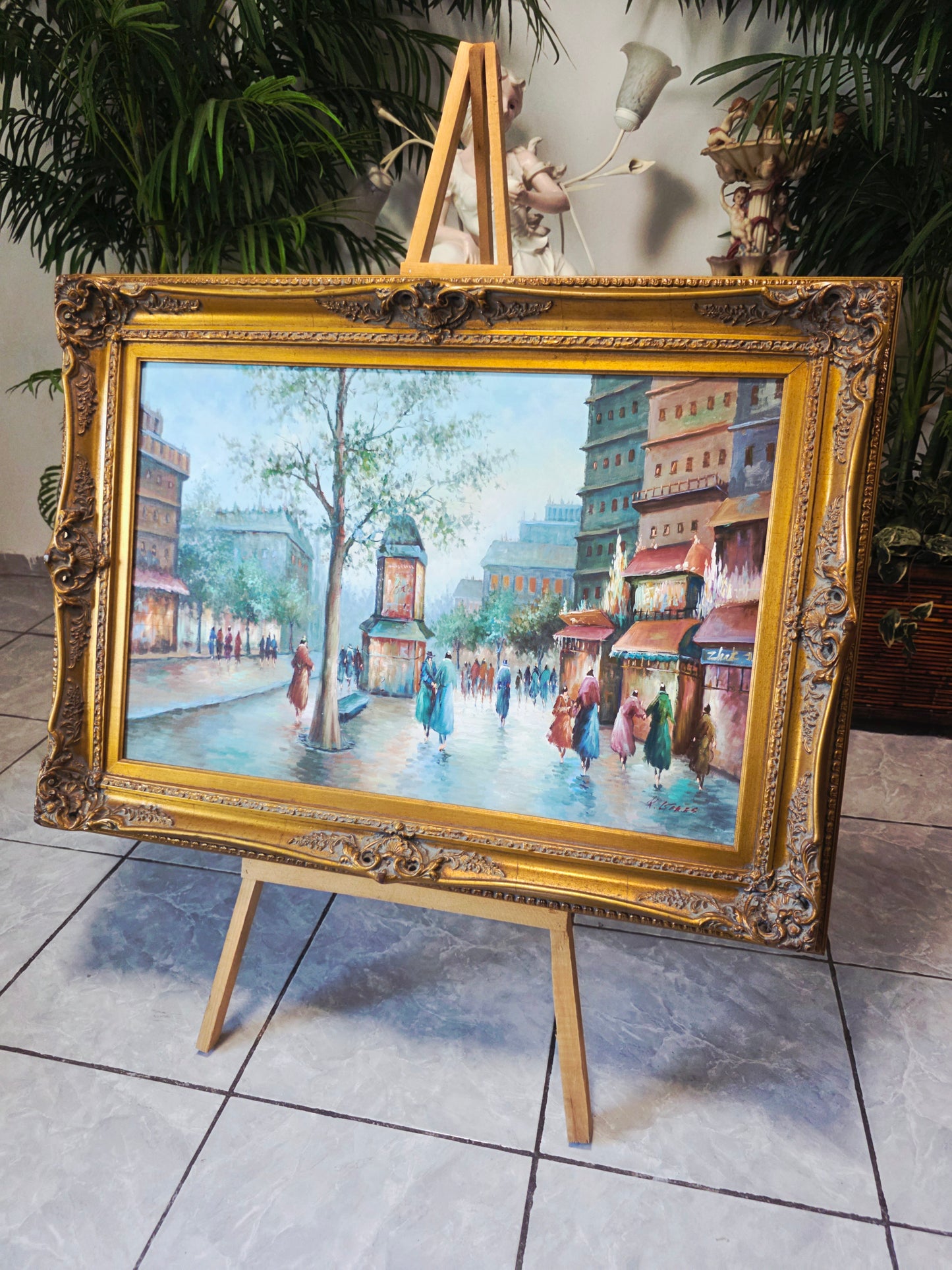 Cuadro al Oleo con Marco Ornamental – Escena Urbana Atemporal 🖼️🖌️🎨
