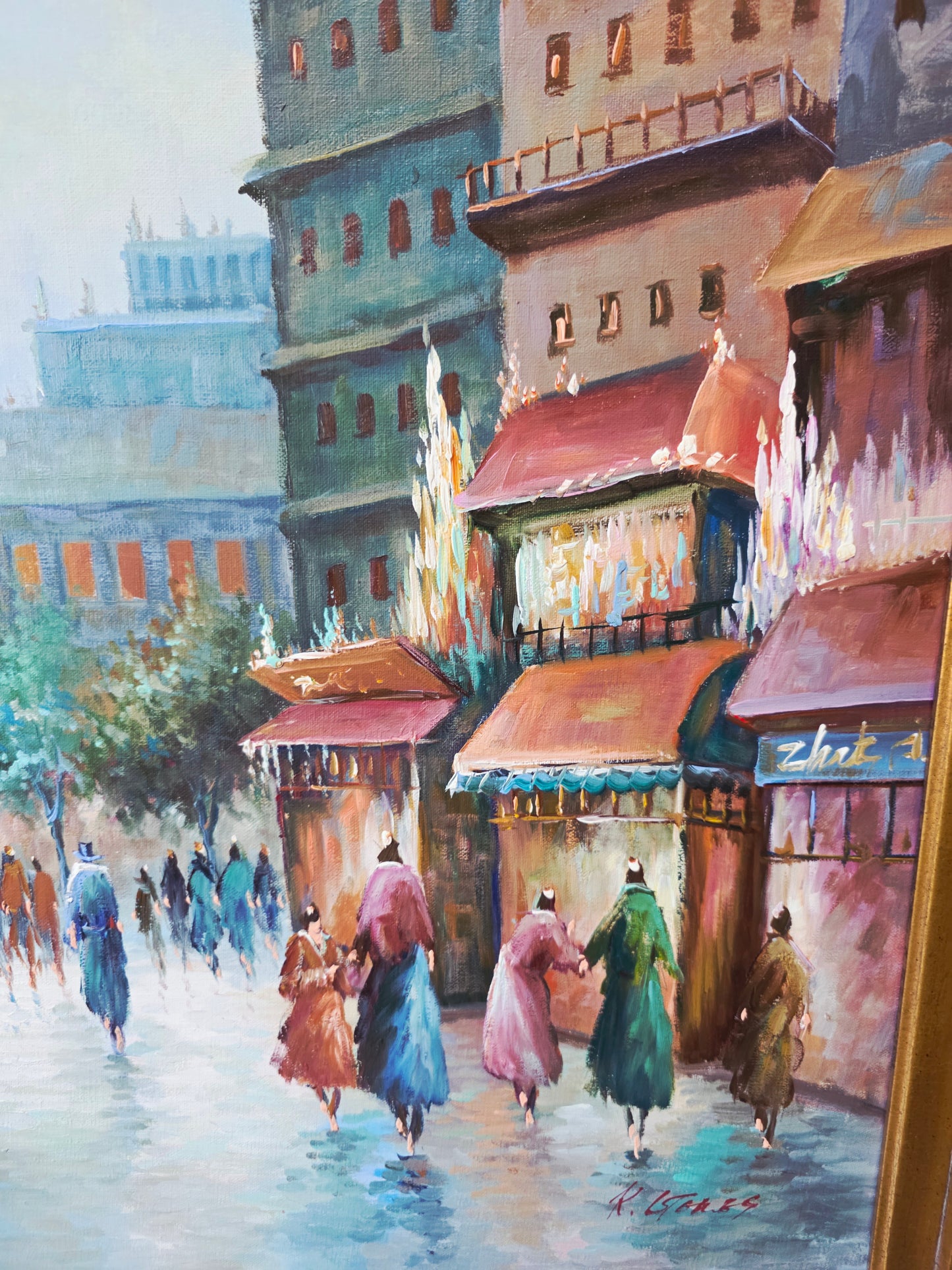 Cuadro al Oleo con Marco Ornamental – Escena Urbana Atemporal 🖼️🖌️🎨