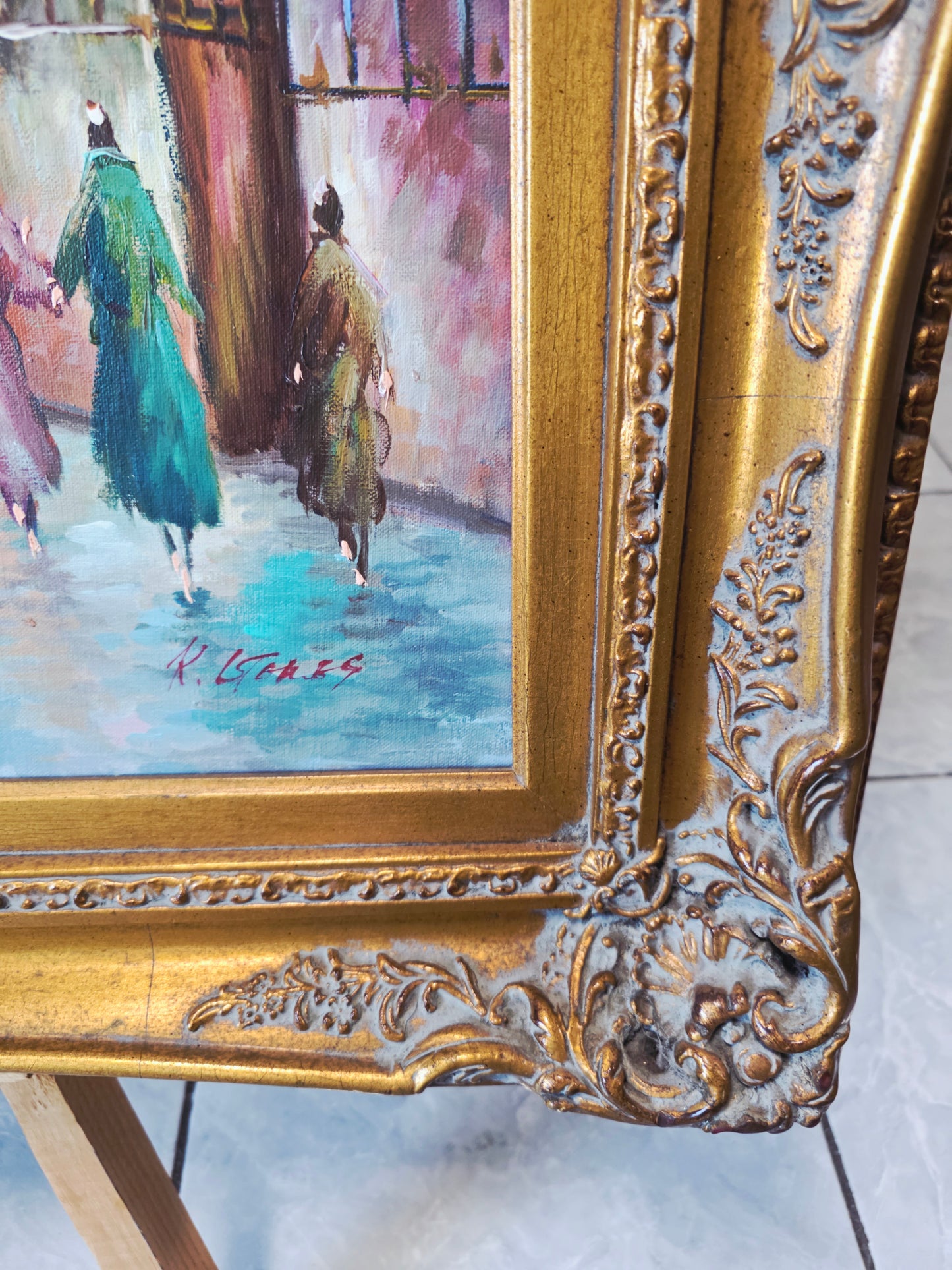 Cuadro al Oleo con Marco Ornamental – Escena Urbana Atemporal 🖼️🖌️🎨
