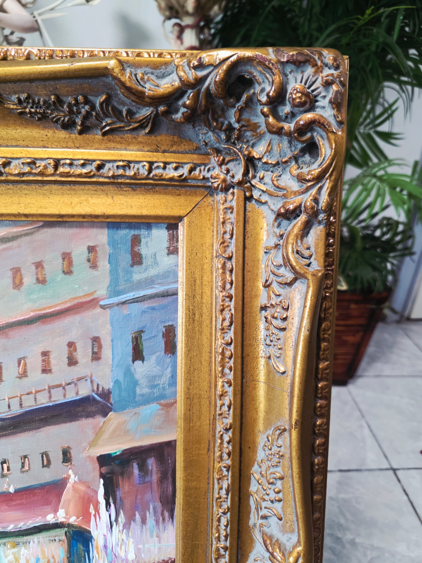 Cuadro al Oleo con Marco Ornamental – Escena Urbana Atemporal 🖼️🖌️🎨