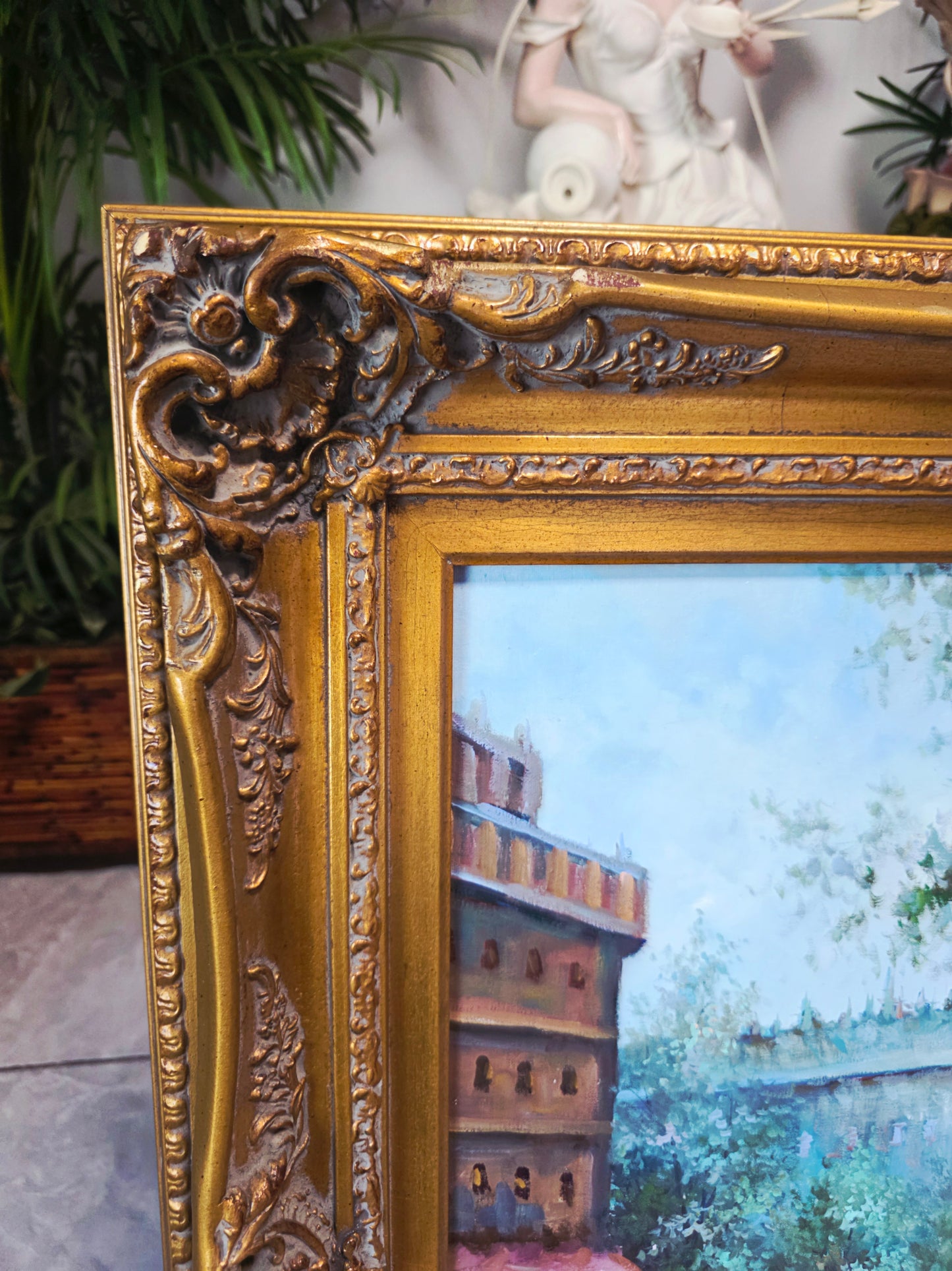 Cuadro al Oleo con Marco Ornamental – Escena Urbana Atemporal 🖼️🖌️🎨