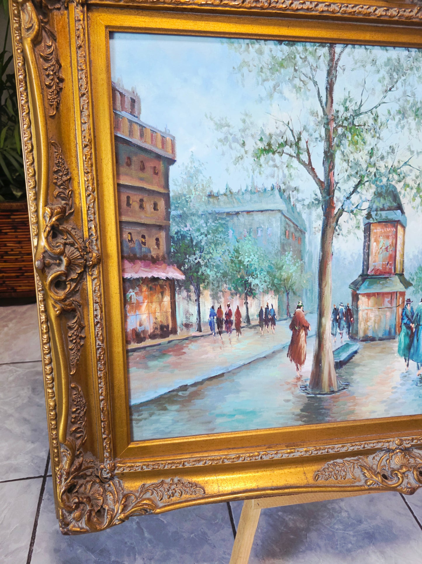 Cuadro al Oleo con Marco Ornamental – Escena Urbana Atemporal 🖼️🖌️🎨